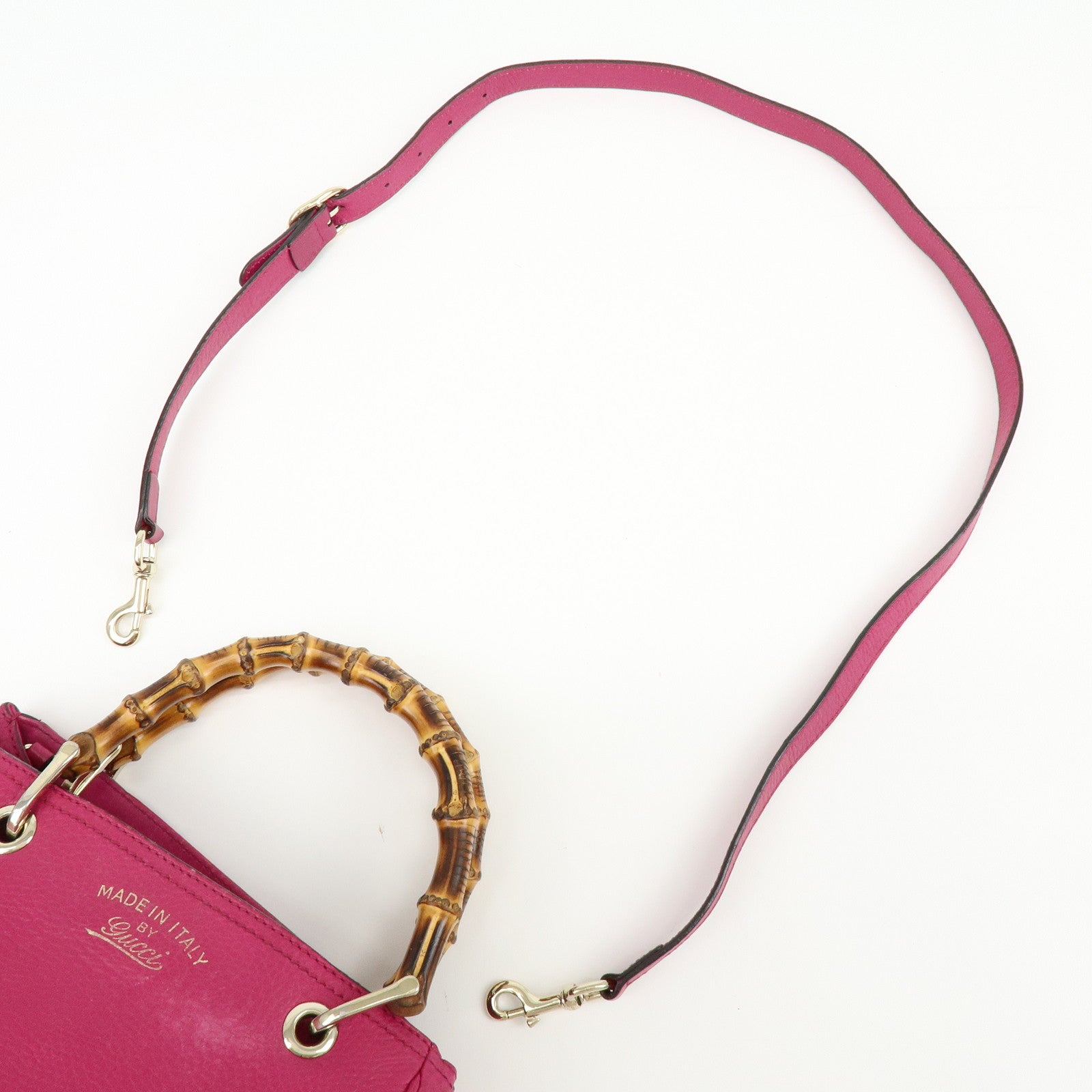 GUCCI Bamboo Shopper Small Leather 2Way Bag Hand Bag Pink 336032