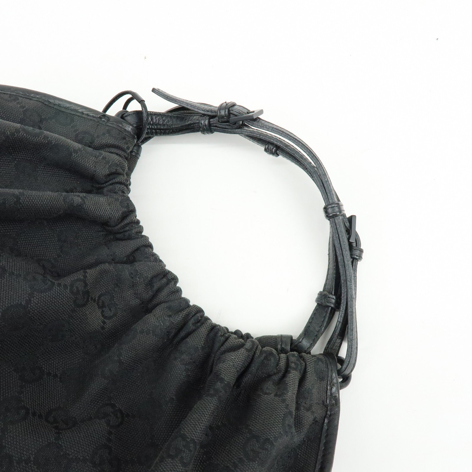 GUCCI GG Monogram Canvas Leather Tote Bag Hand Bag Black 76554
