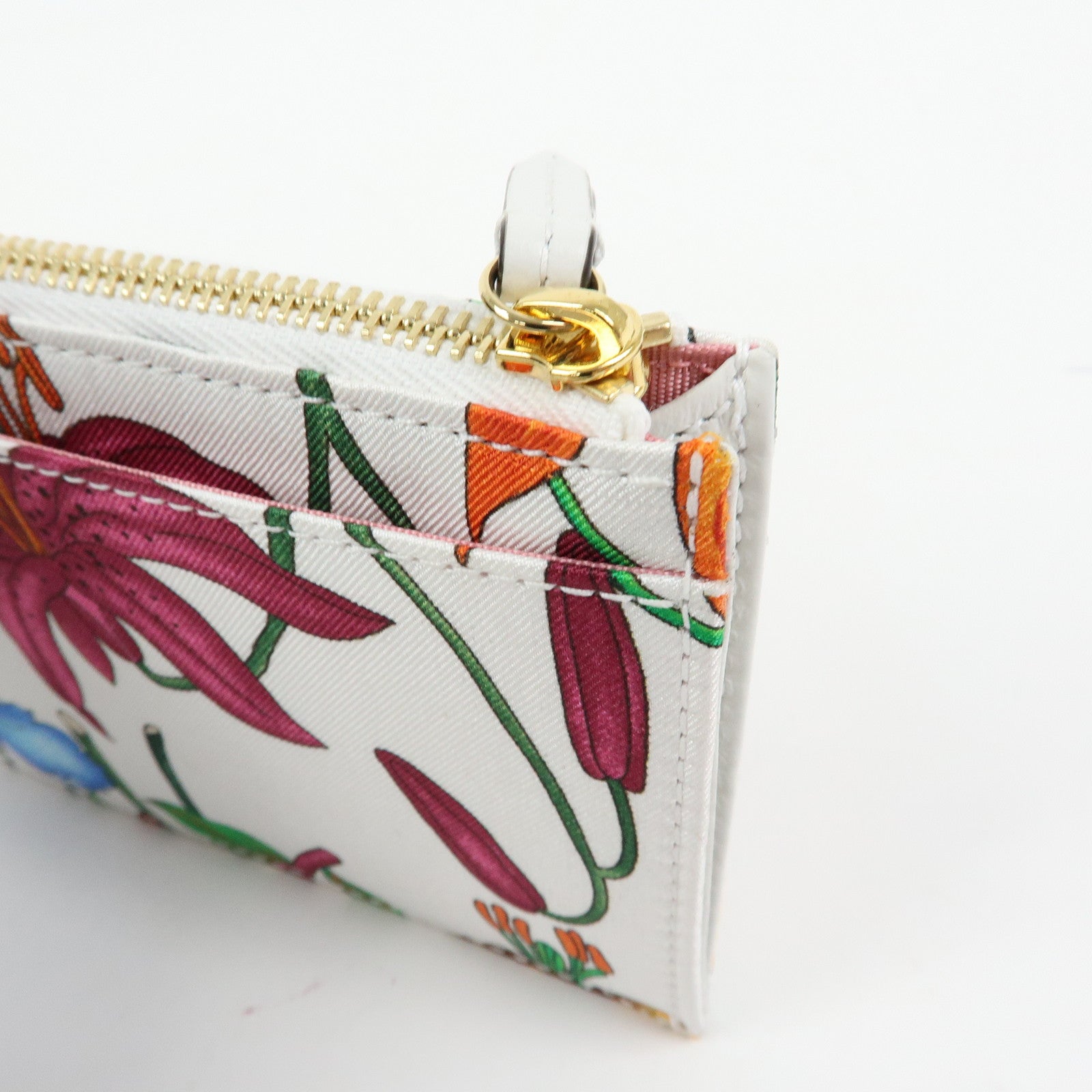 GUCCI GG Marmont FLora Double G Silk Coin Case Coin Purse White