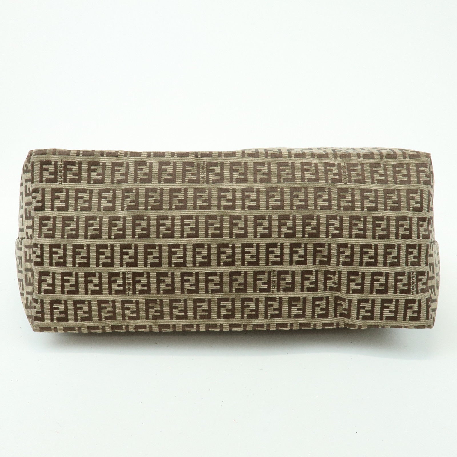 FENDI Zucchino Canvas Leather Tote Bag Shoulder Bag Brown