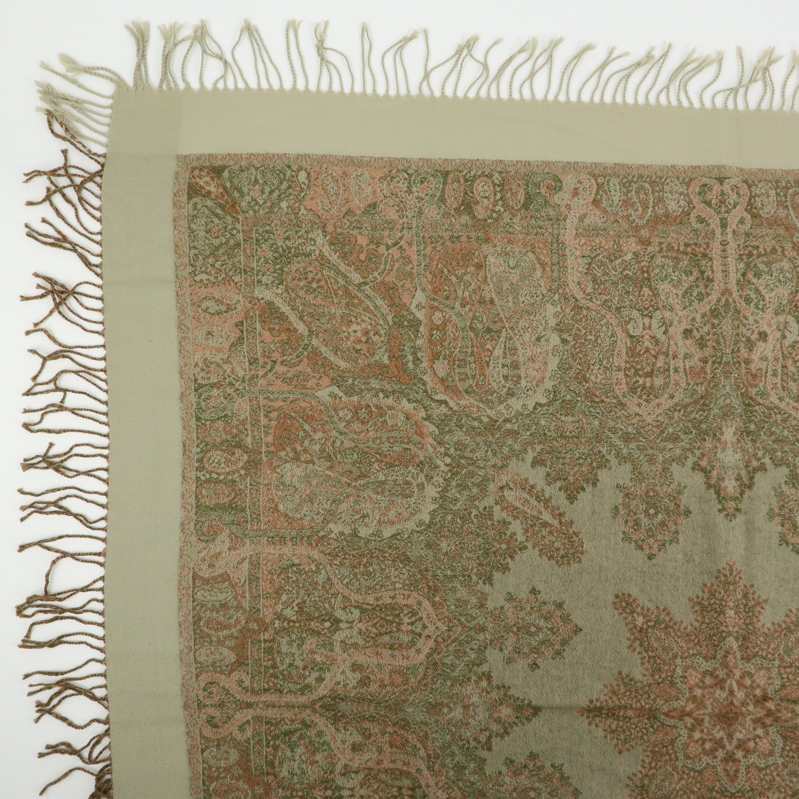 Christian Dior Wool 100% Scarf Paisley Stole Green Coral