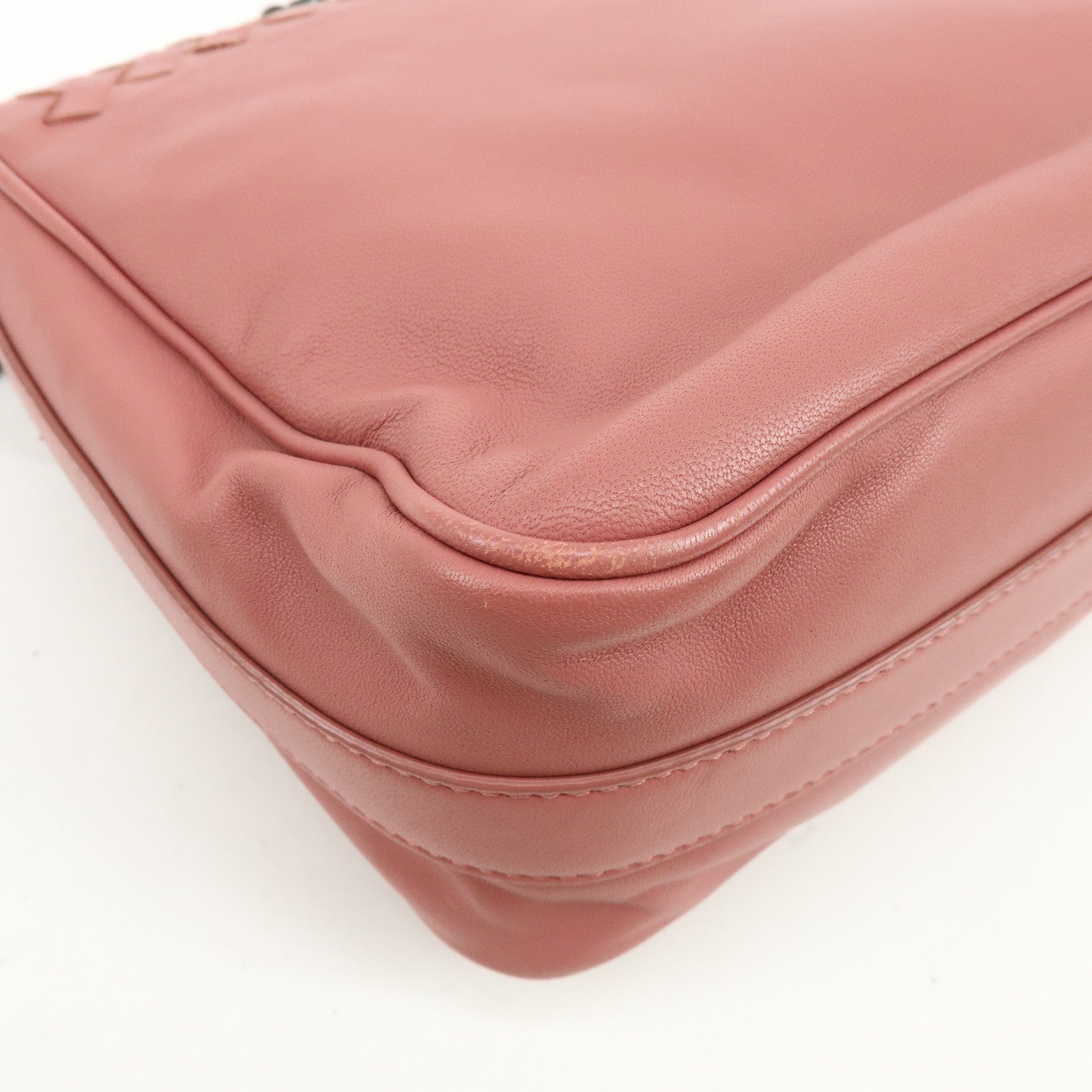 BOTTEGA VENETA Intrecciato Leather Chain Shoulder Bag Pink