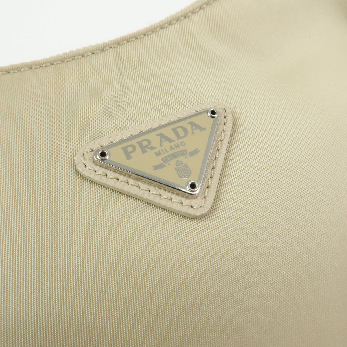PRADA Triangle Logo Nylon Hand Bag Shoulder Bag Ivory 1NE515