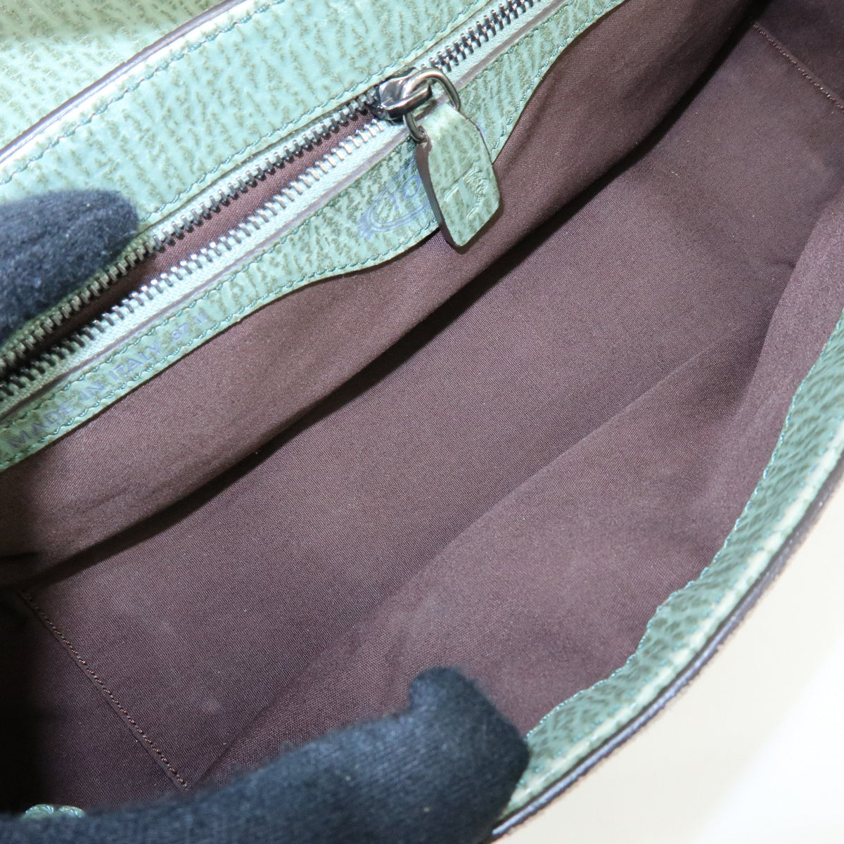 TOD'S Logo Suede Embossed Leather Hand Bag Shoulder Bag Sage Green