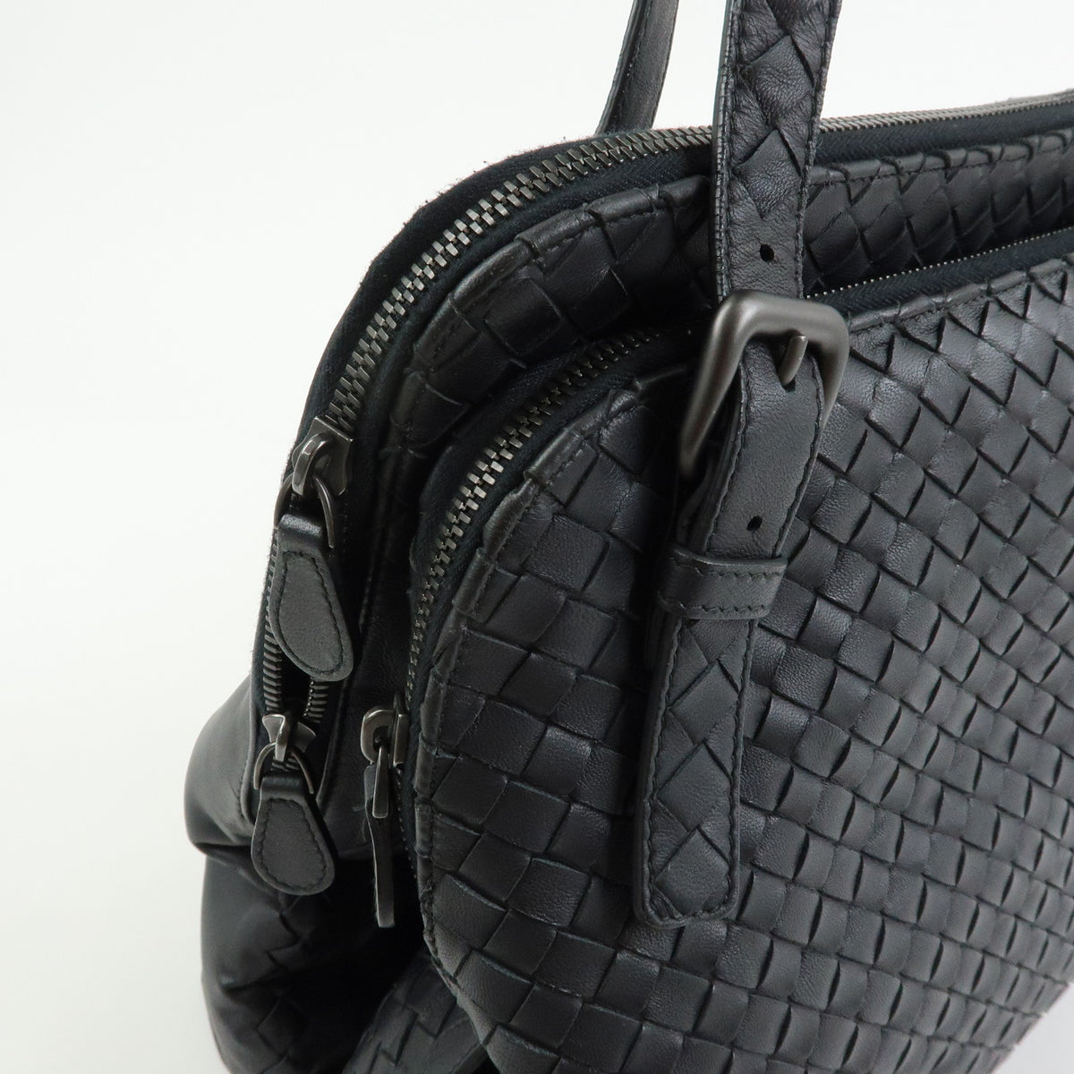 BOTTEGA VENETA Intrecciato Leather Boston Bag Shoulder Bag Black