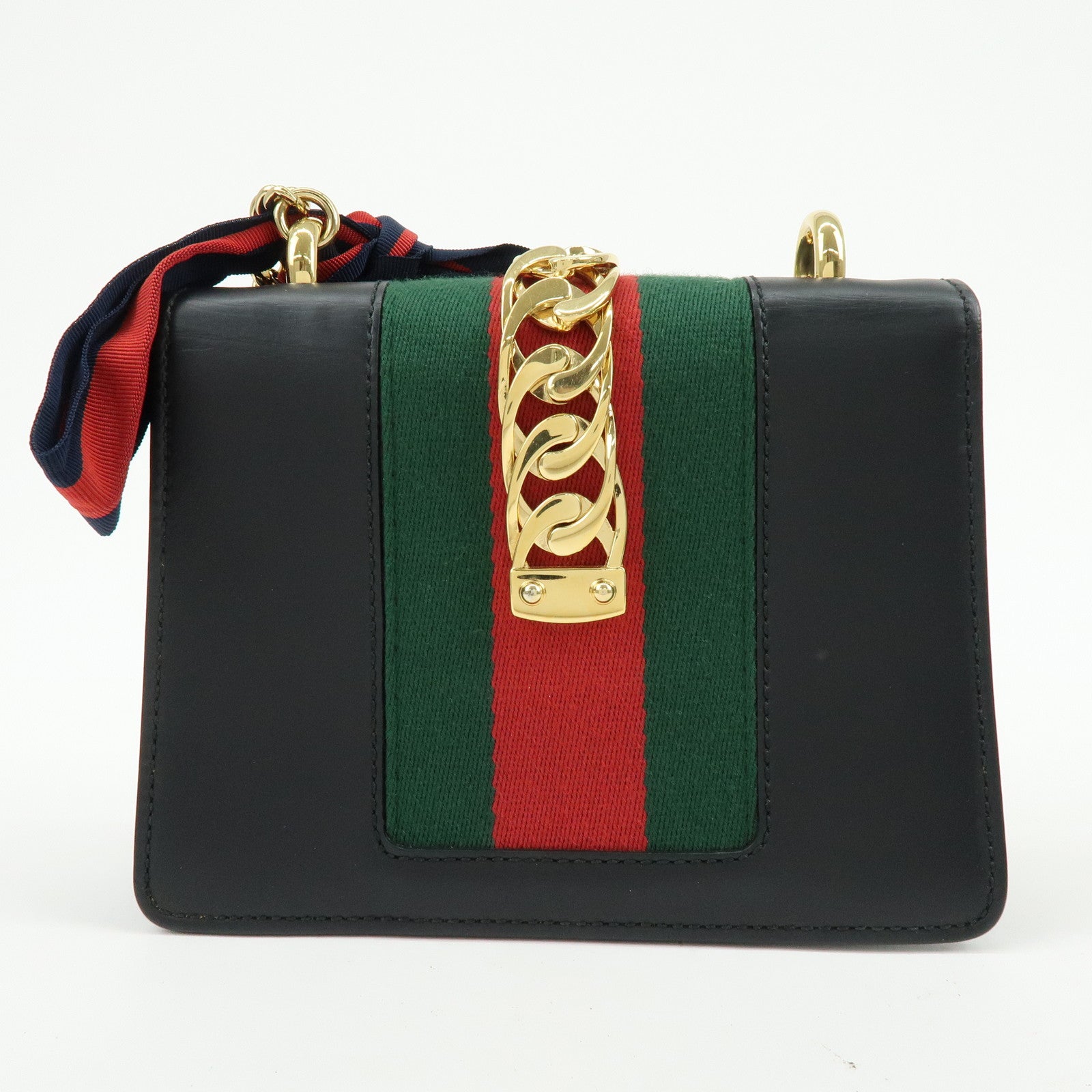 GUCCI Sylvie Sherry Calf Leather Chain Shoulder Bag Black 431666