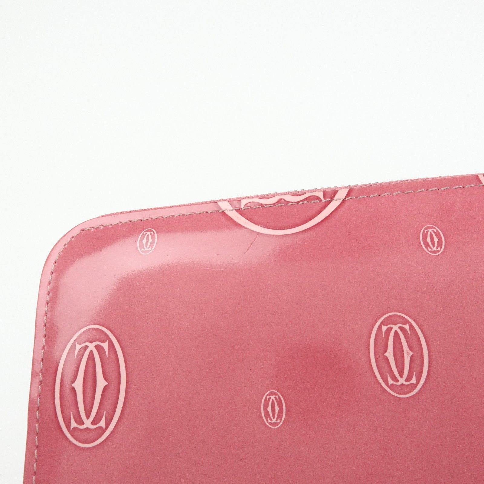 Cartier Happy Birthday Patent Leather Round Zippy Long Wallet Pink