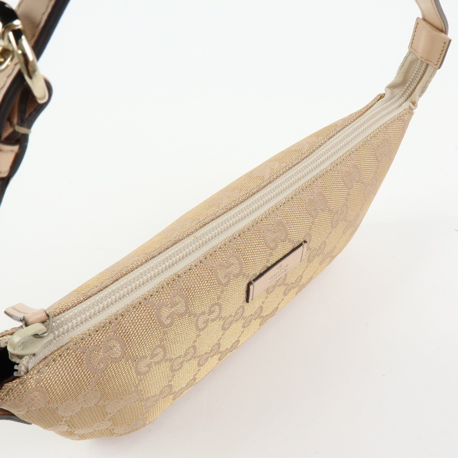 GUCCI GG Canvas Leather Hand Bag Pouch Beige Pink 190393