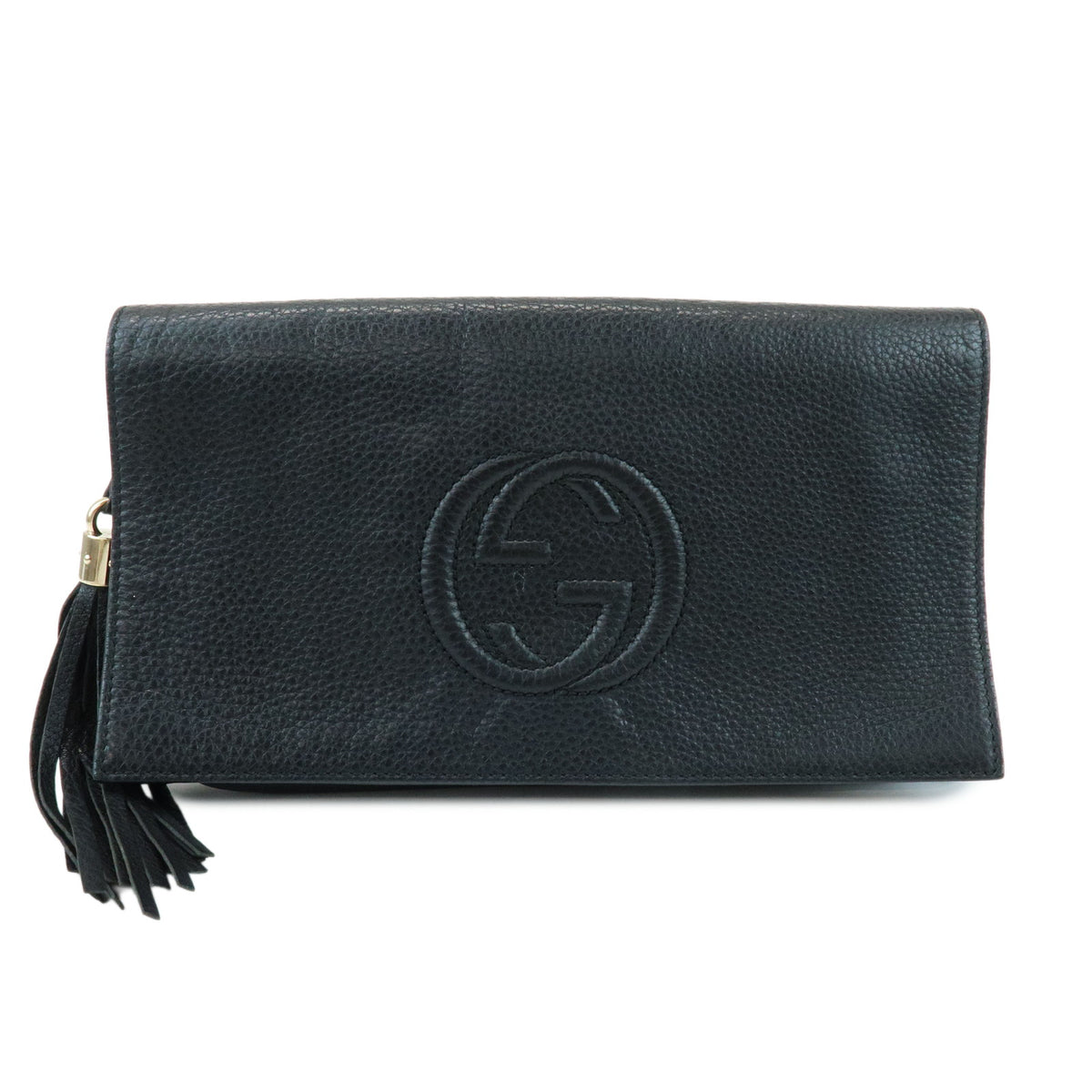 GUCCI SOHO Interlocking G Leather Clutch Bag Flat Pouch Black 336753