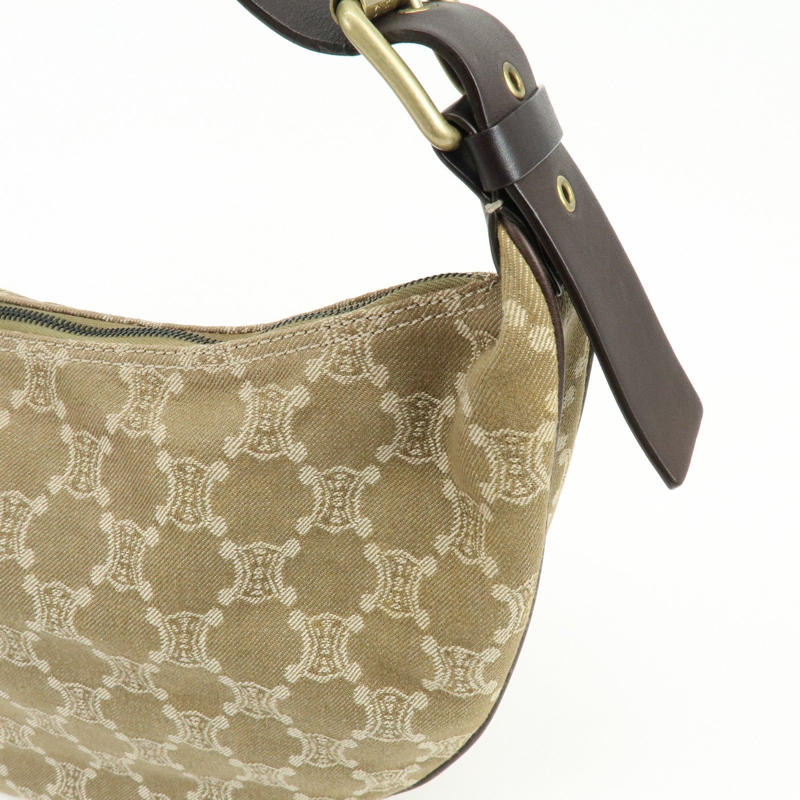 CELINE Macadam Canvas Leather Shoulder Bag Crossbody Bag Beige