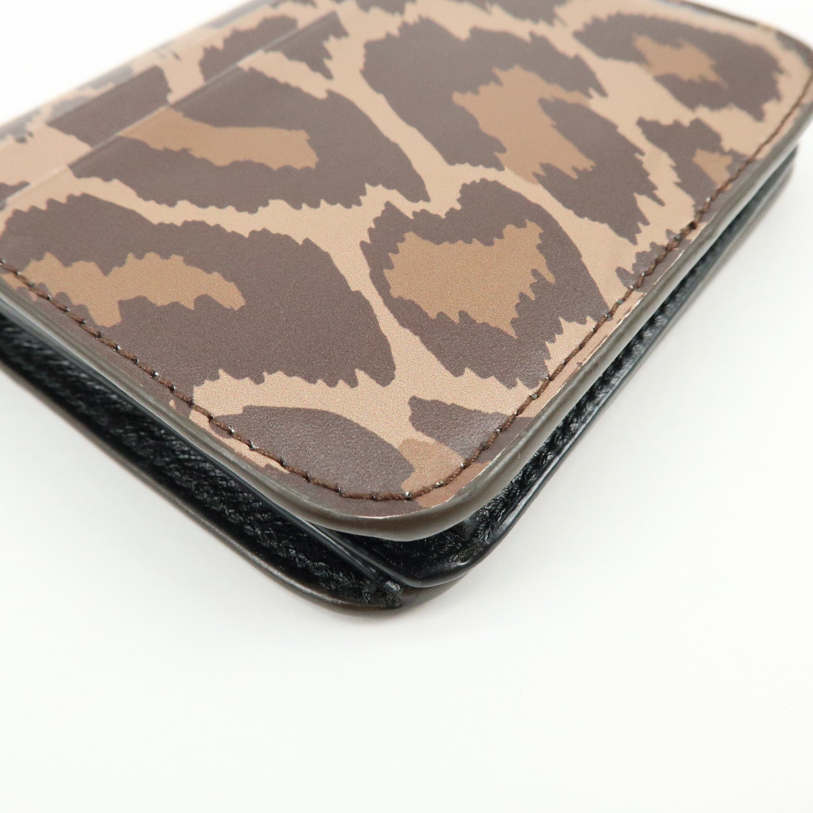 Balenciaga Leather Bi-Fold Compact Wallet Leopard Motif Brown