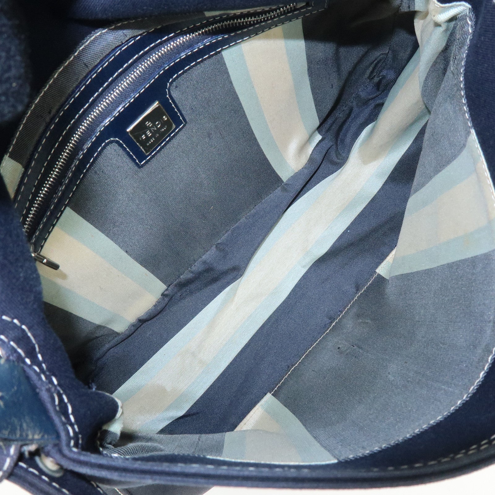 FENDI Mamma Baguette Canvas Shoulder Bag Marble Motif Navy  8BR001