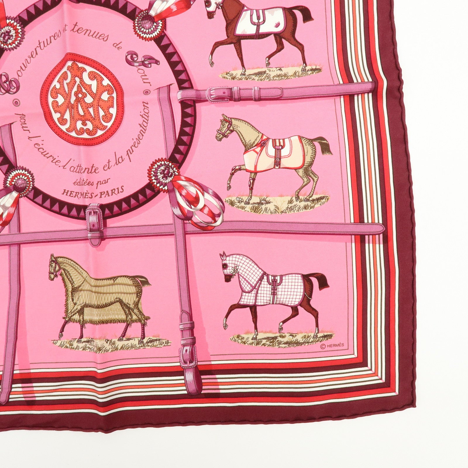HERMES Carre 42 Lot of 2 Silk 100% Scarf Pink Boudeaux Light Blue