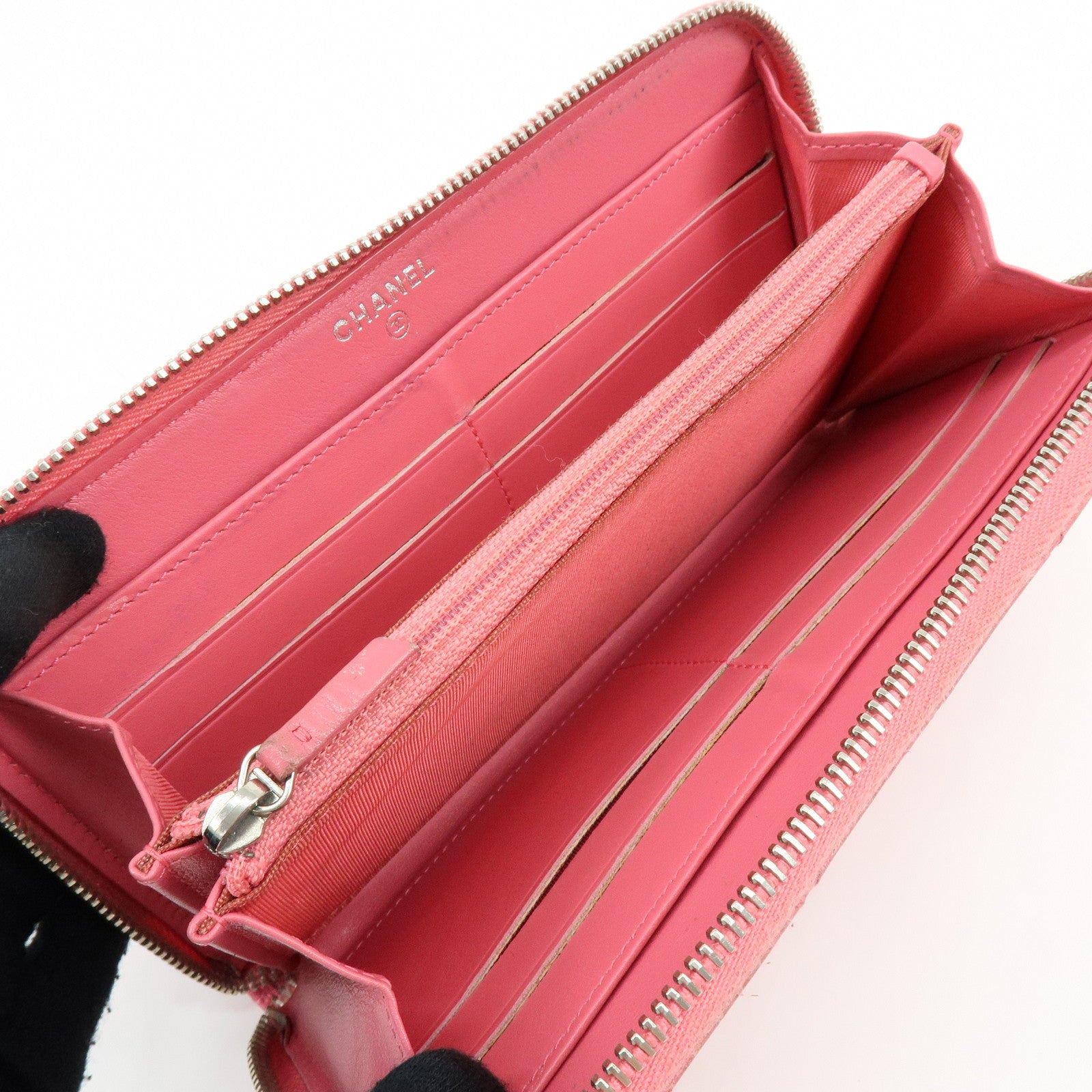 CHANEL COCO Mark Matelasse Lamb Skin Patent Leather Long Zip Wallet