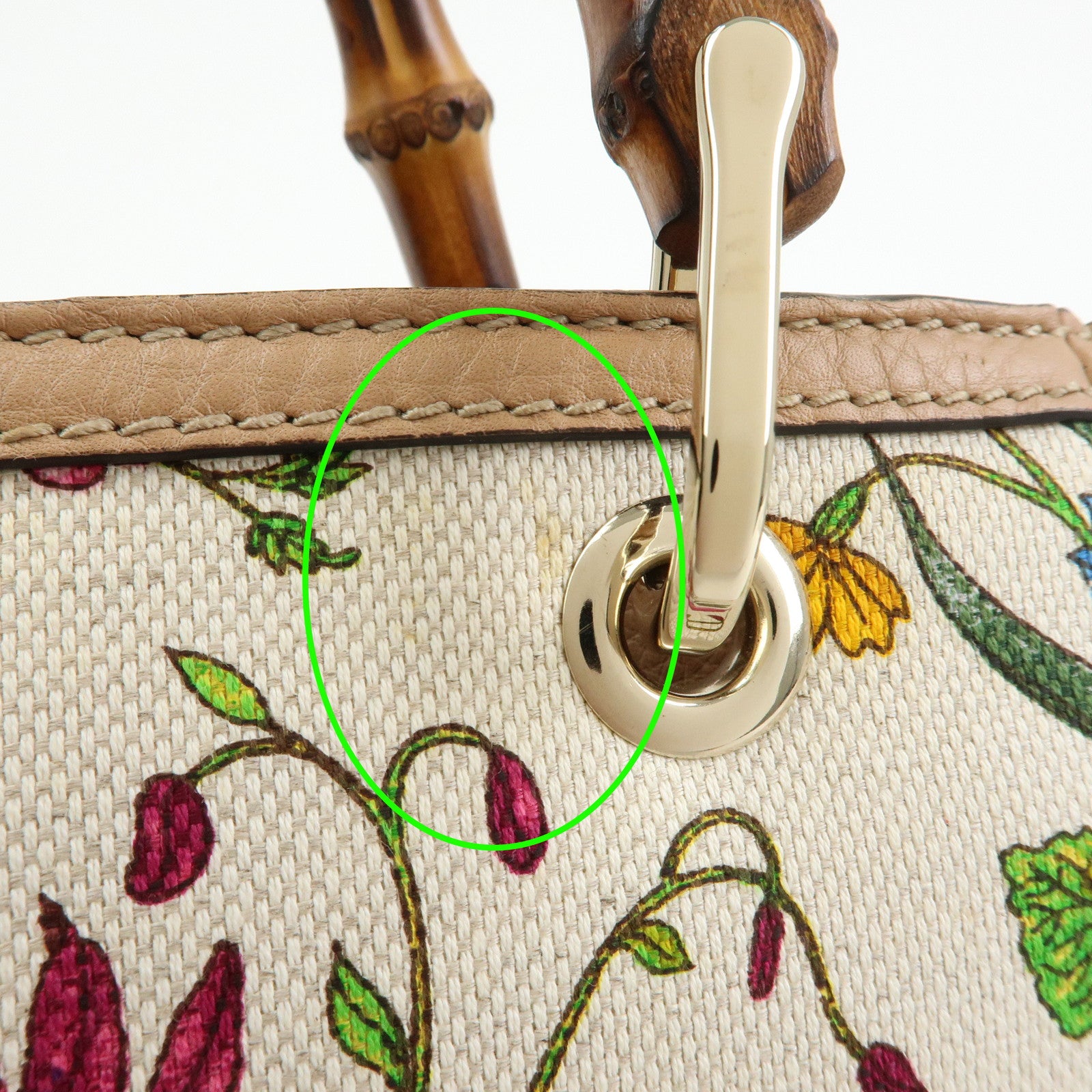 GUCCI Bamboo Flora Canvas Leather 2Way Bag Japan Limited Ivory 336032