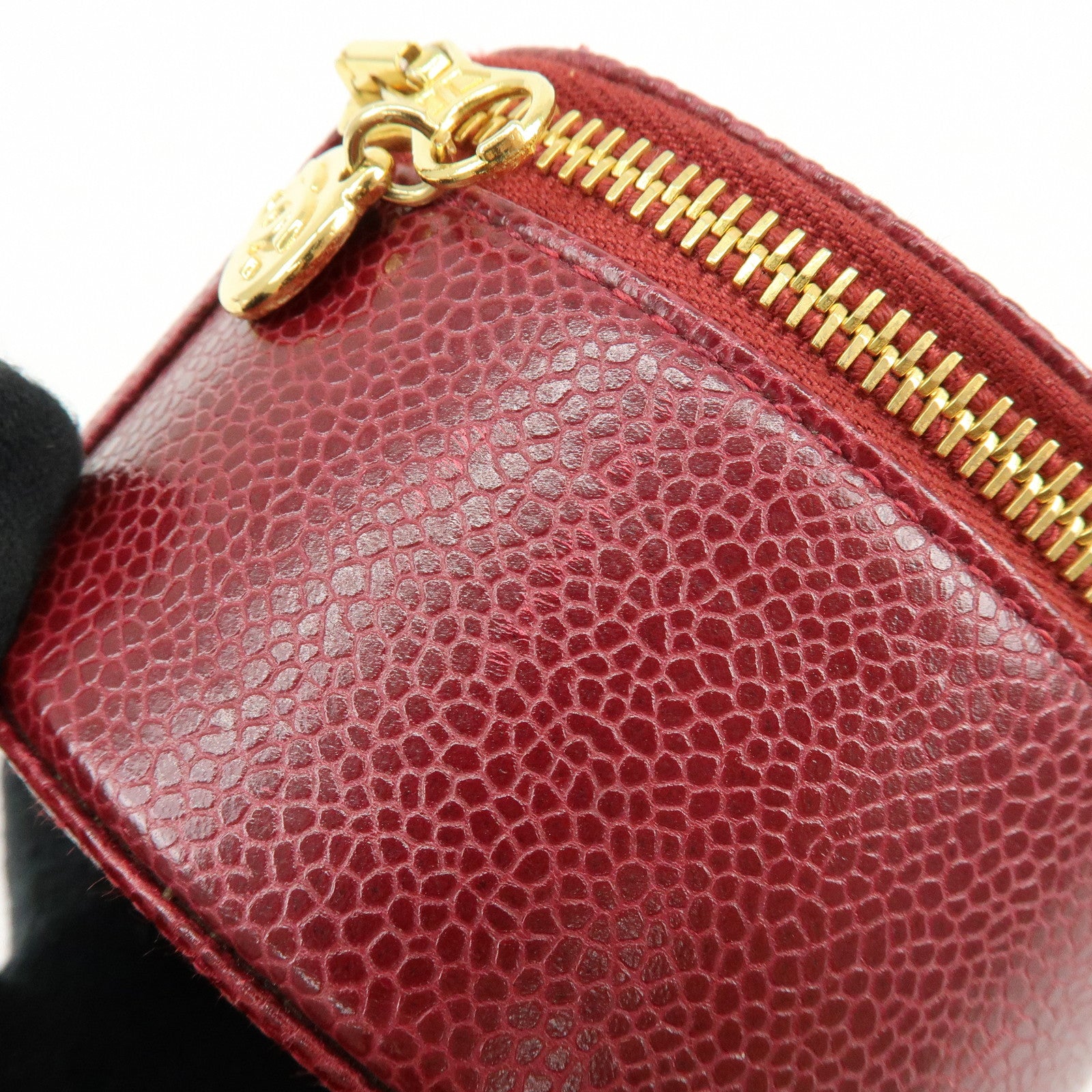 CHANEL COCO Mark Caviarskin Cosmetic Pouch Jewelry Case Bourdeaux Gold