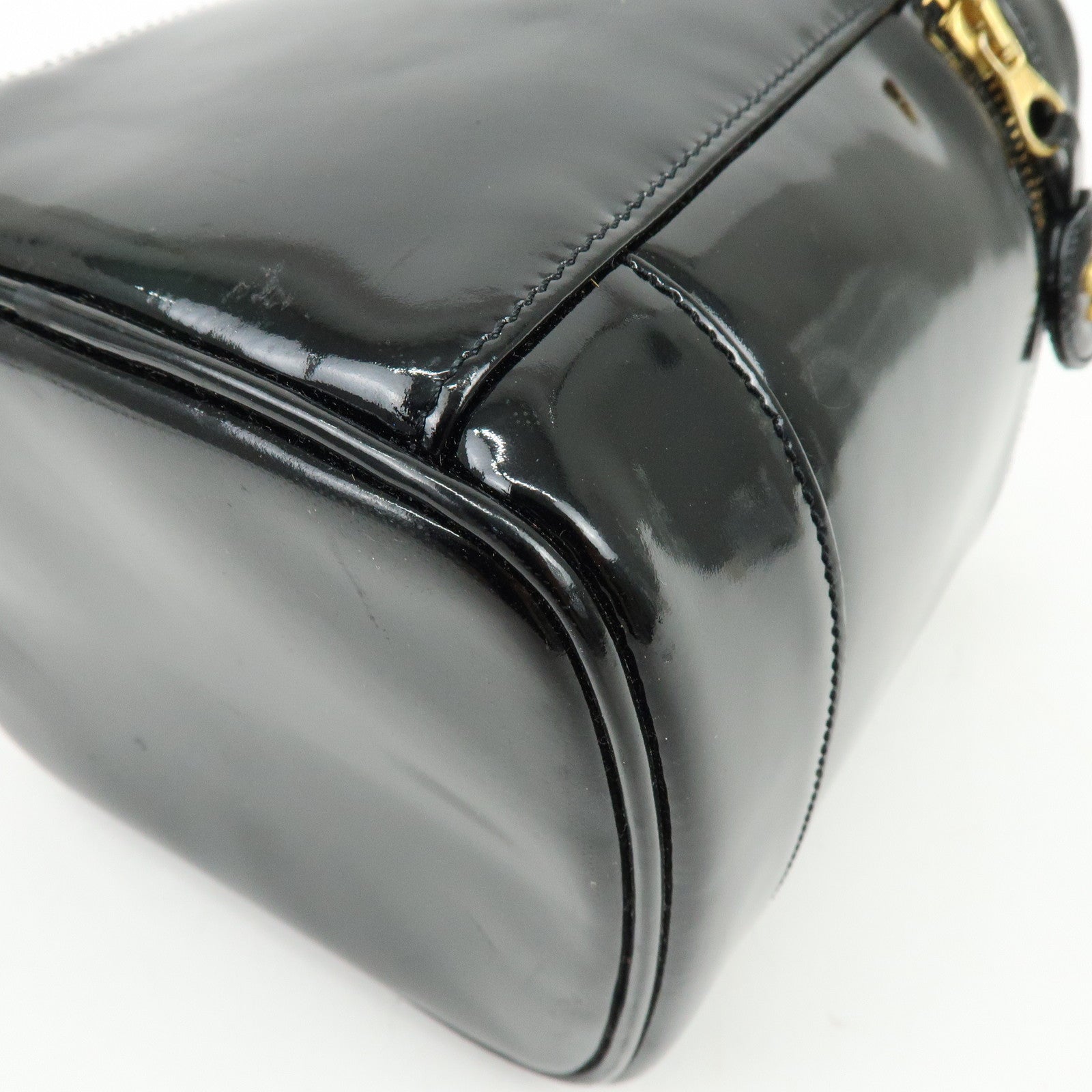 CHANEL COCO Mark Patent Leather Vanity Bag Hand Bag Black A01998