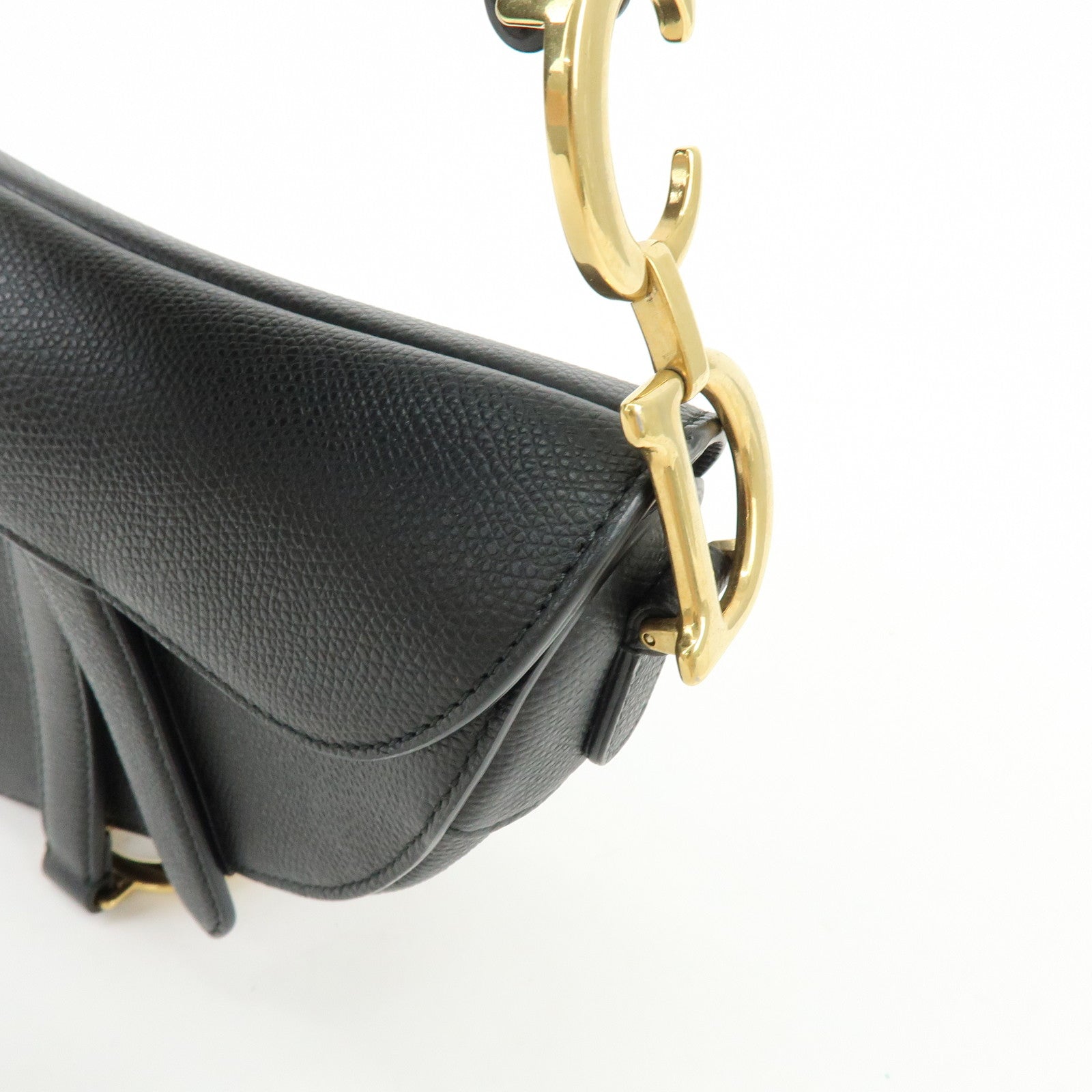 Christian Dior CD Logo Saddle Bag Leather Hand Bag Black
