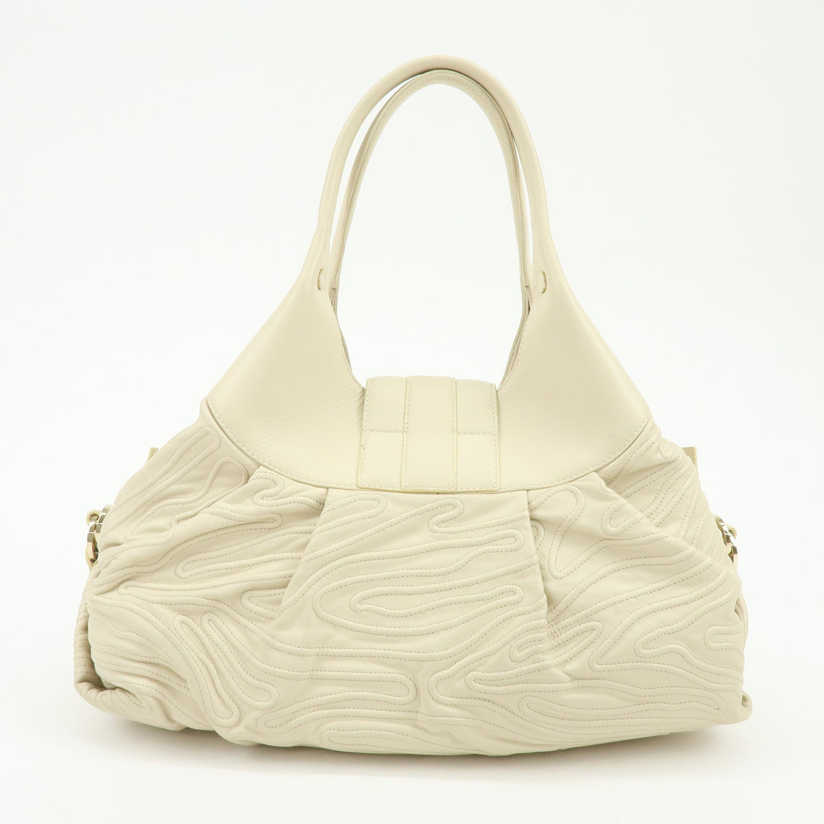 BVLGARI Chandra Leather Shoulder Bag Hand Bag Ring Buckle White