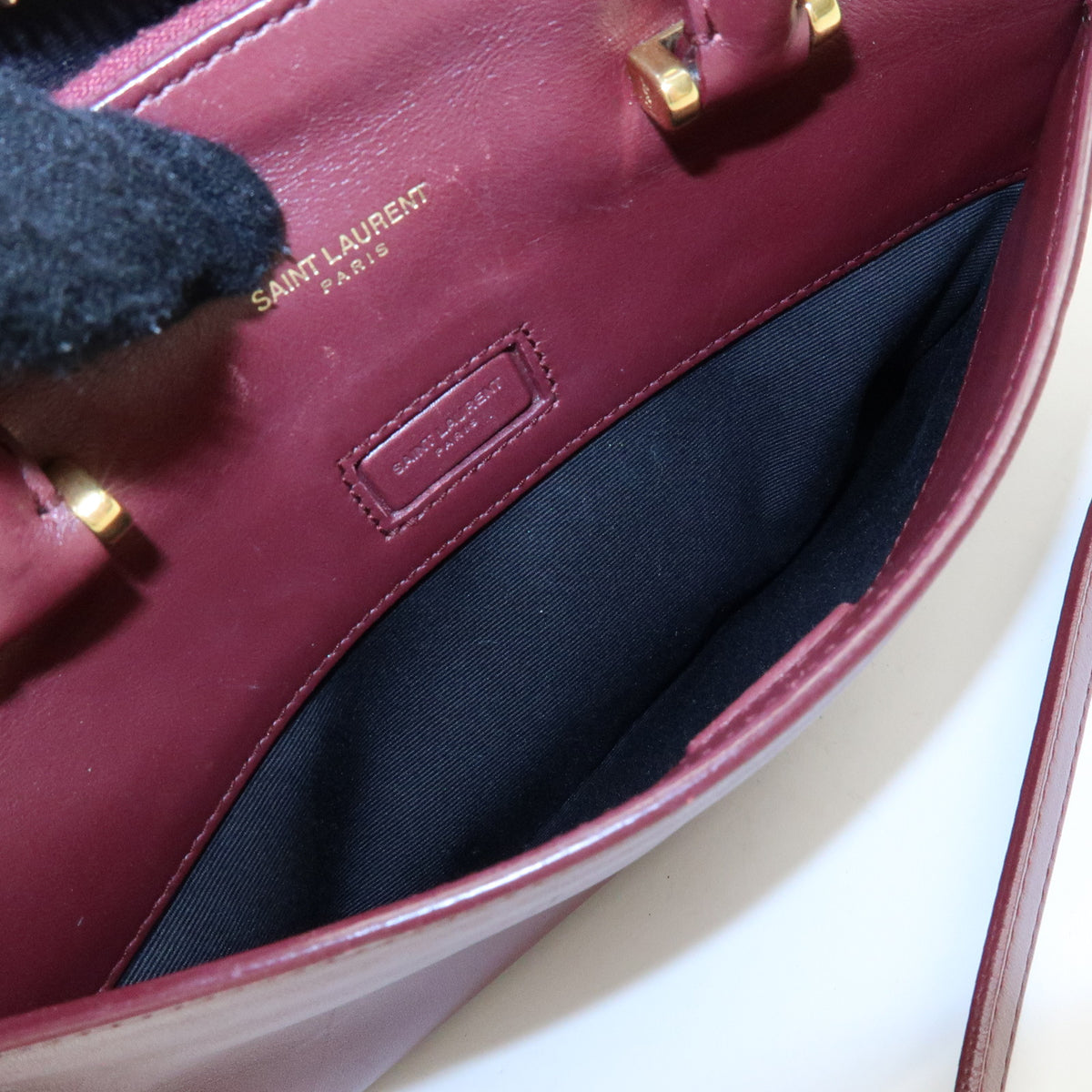 SAINT LAURENT PARIS Baby Duffle Leather 2WAY Bag Shoulder Bag Wine Red