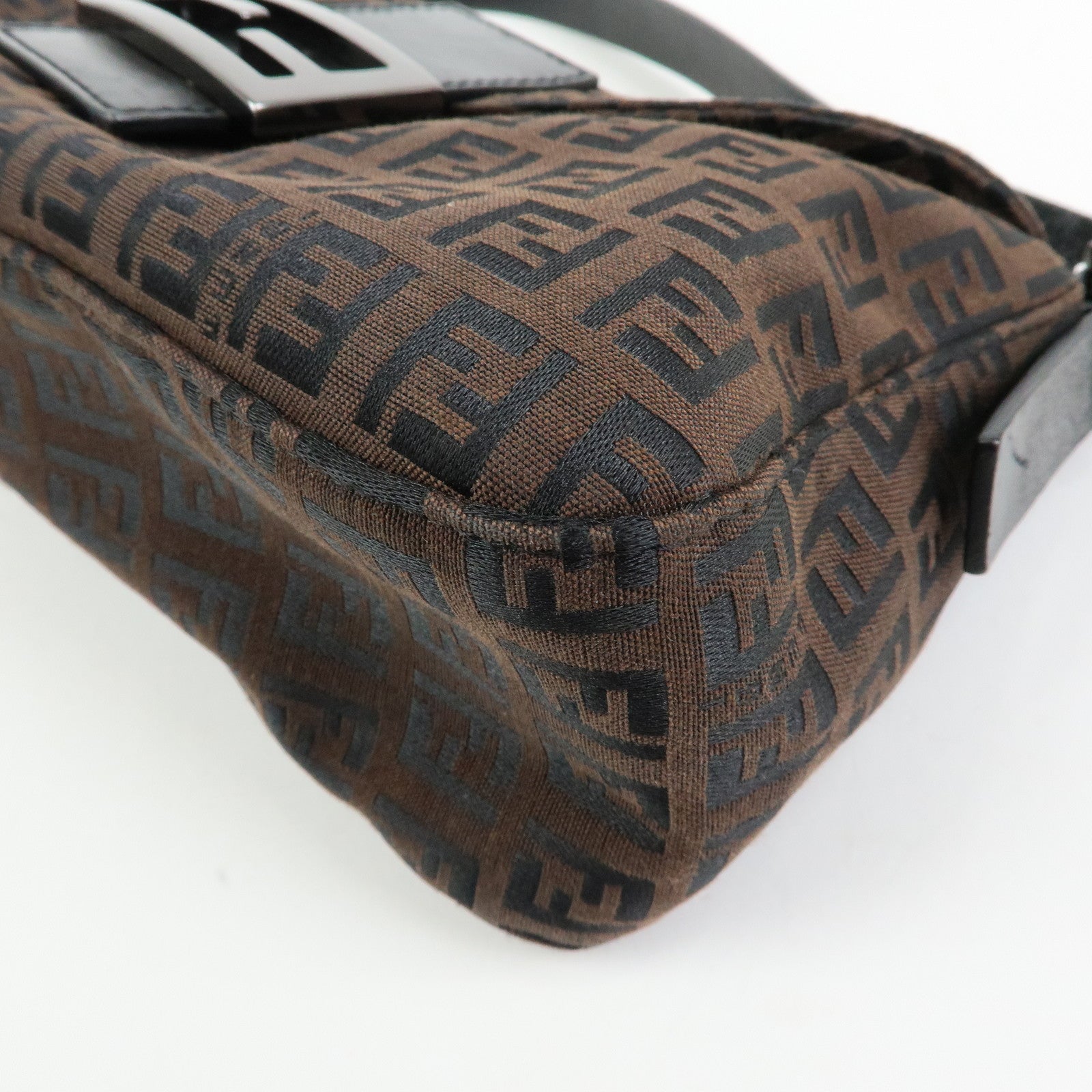 FENDI Zucchino Canvas Leather Shoulder Bag Hand Bag Brown Black 8BN003
