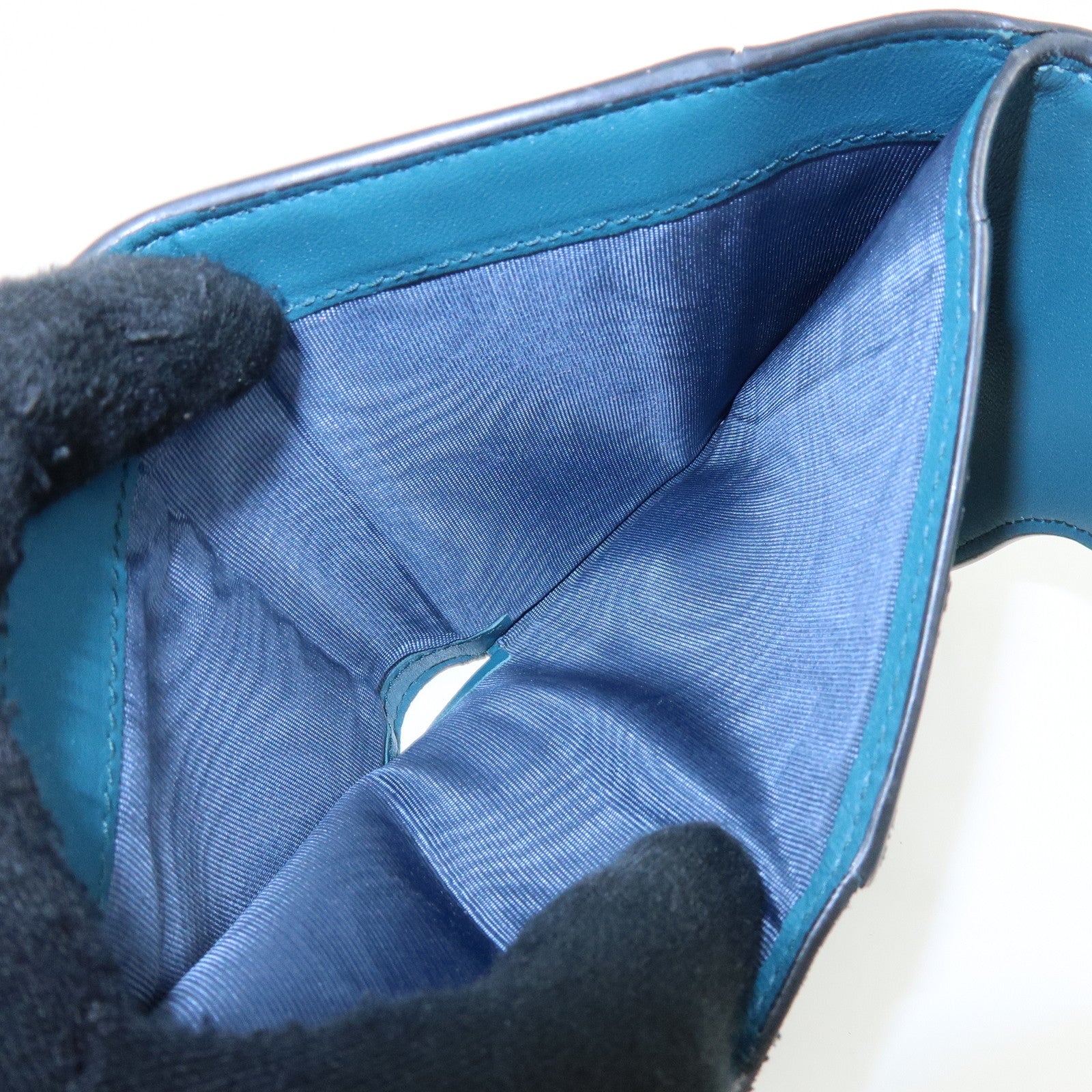Christian Dior Saddle Leather Tri-Fold Compact Wallet Blue