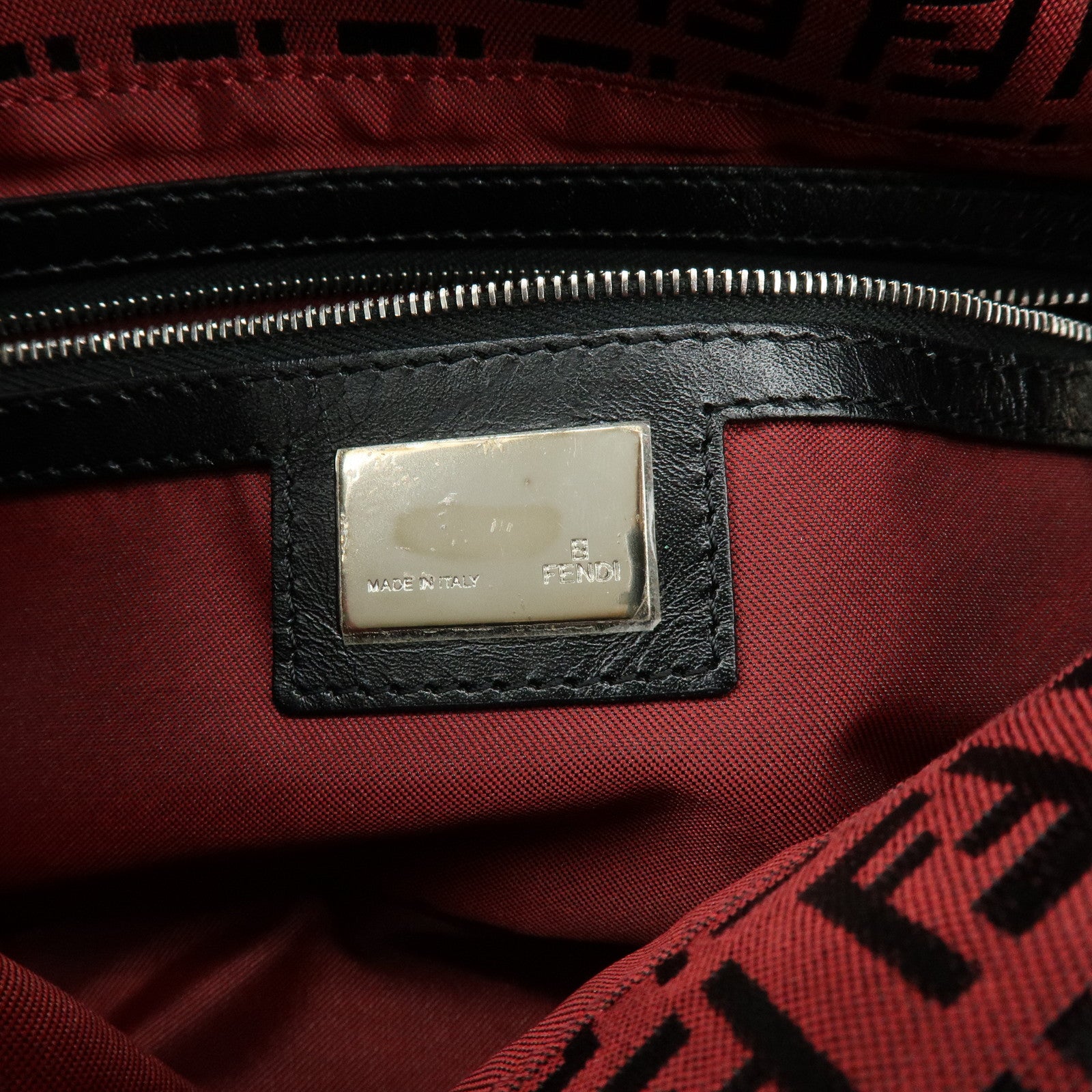 FENDI Mamma Baguette Zucchino Canvas Leather Shoulder Bag Red 8BR003