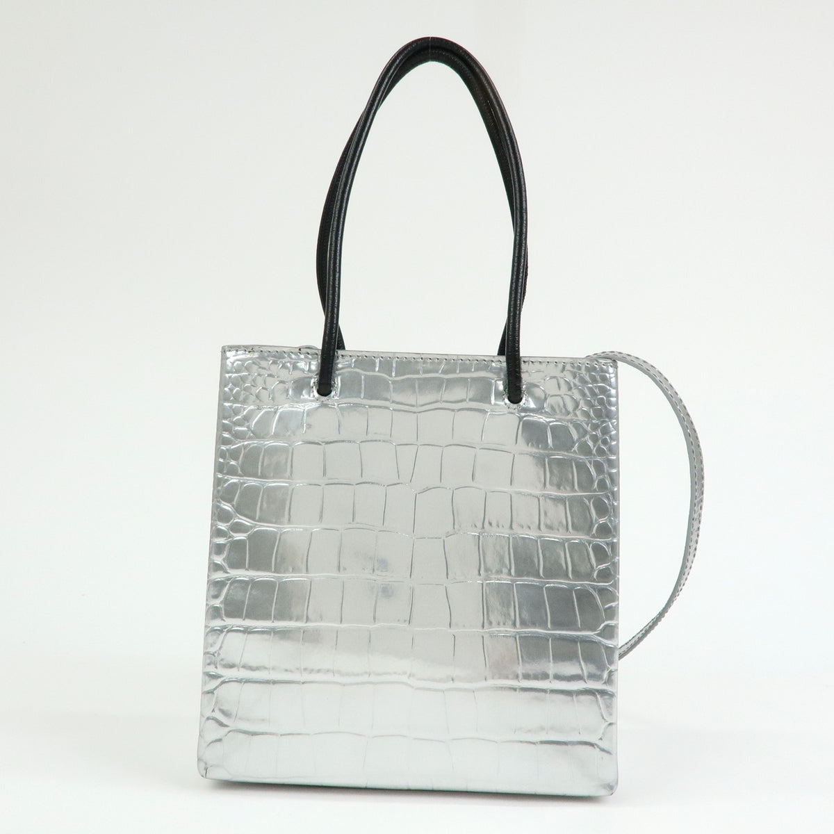 BALENCIAGA THE SHOPPING Leather 2Way Tote Hand Bag XXS Silver 597858