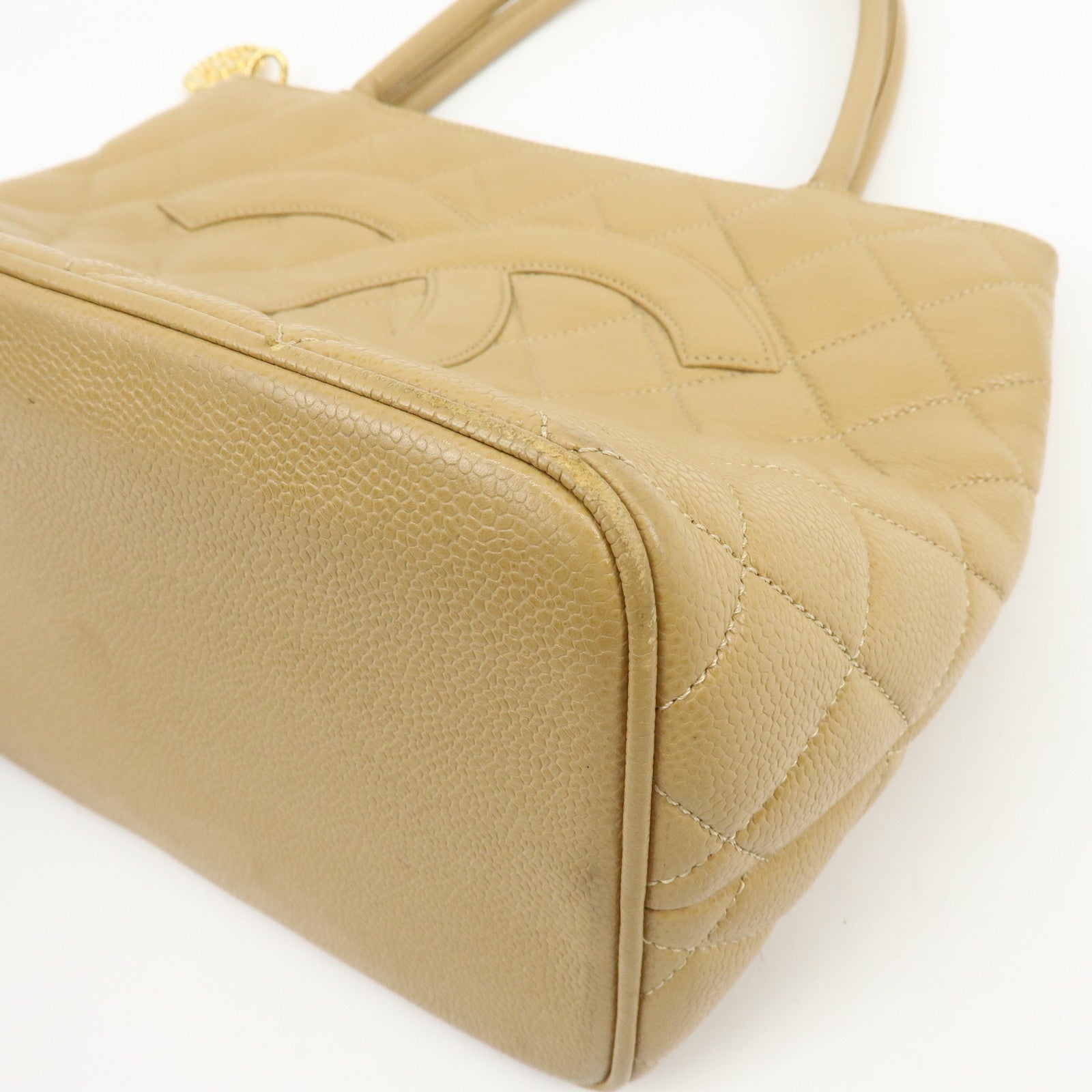 CHANEL Medallion Matelasse COCO Mark Tote Bag Hand Bag Beige A01804