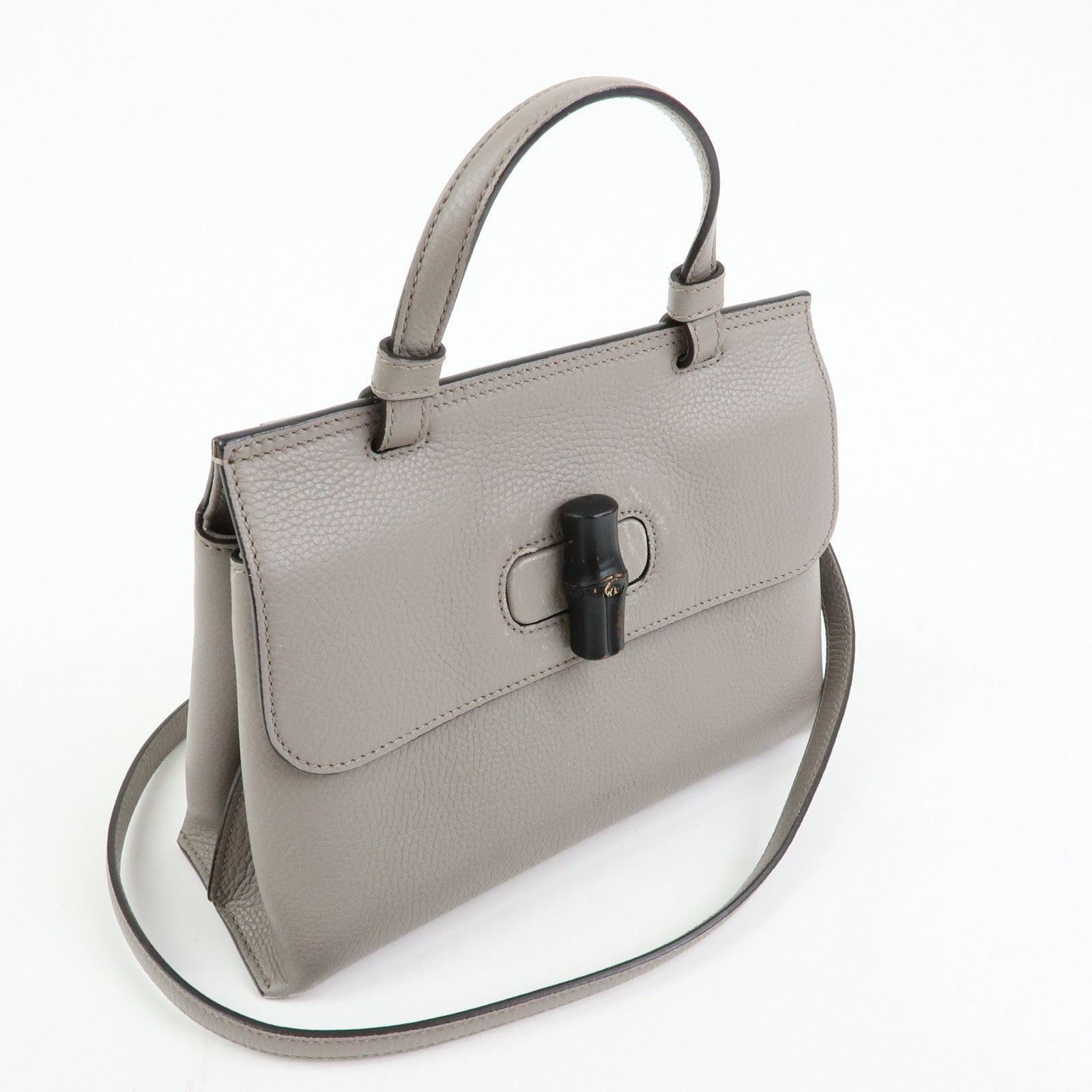 GUCCI Bamboo Leather 2Way Bag Hand Bag Shoulder Bag Grey 370831