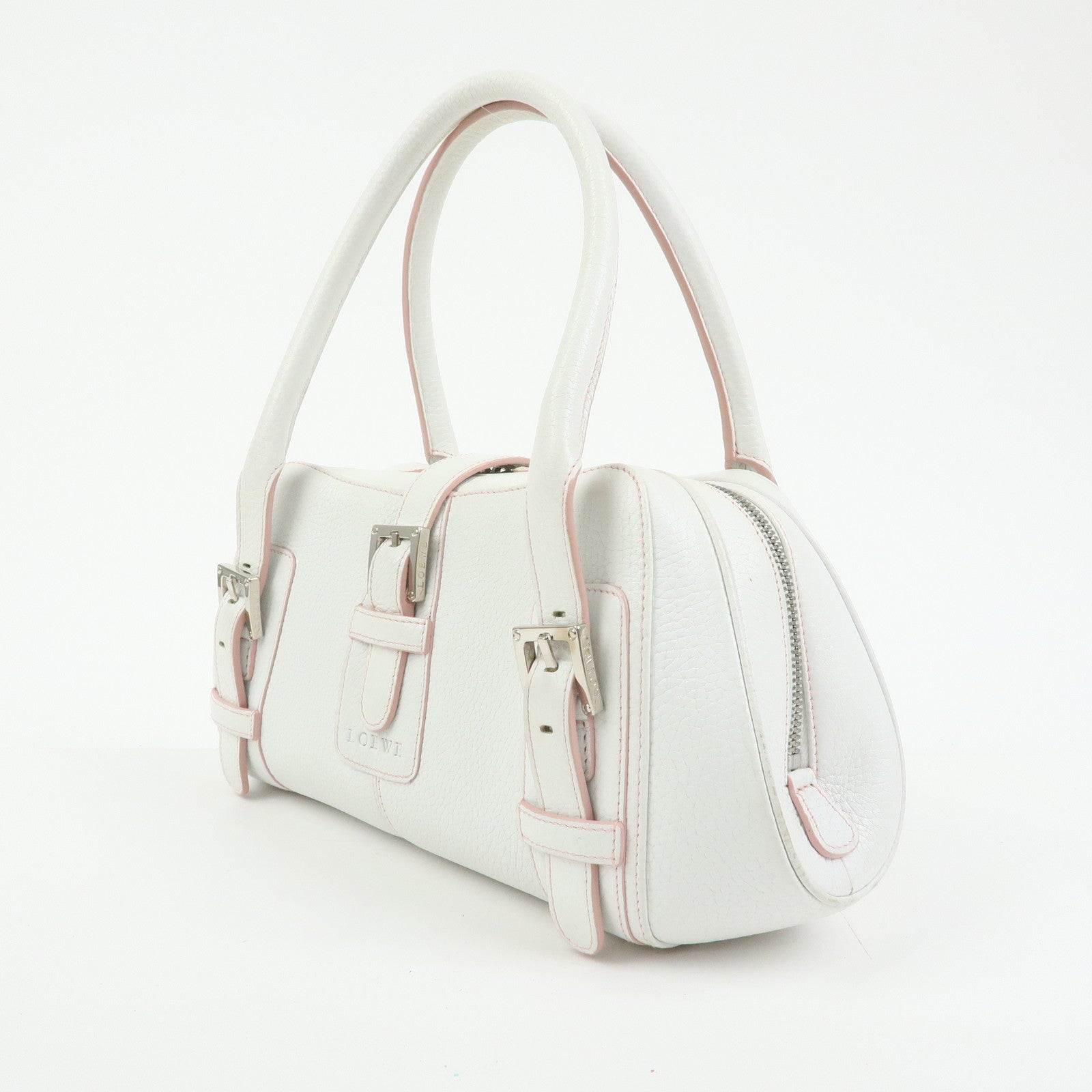 LOEWE Senda Leather Boston Bag Hand Bag White