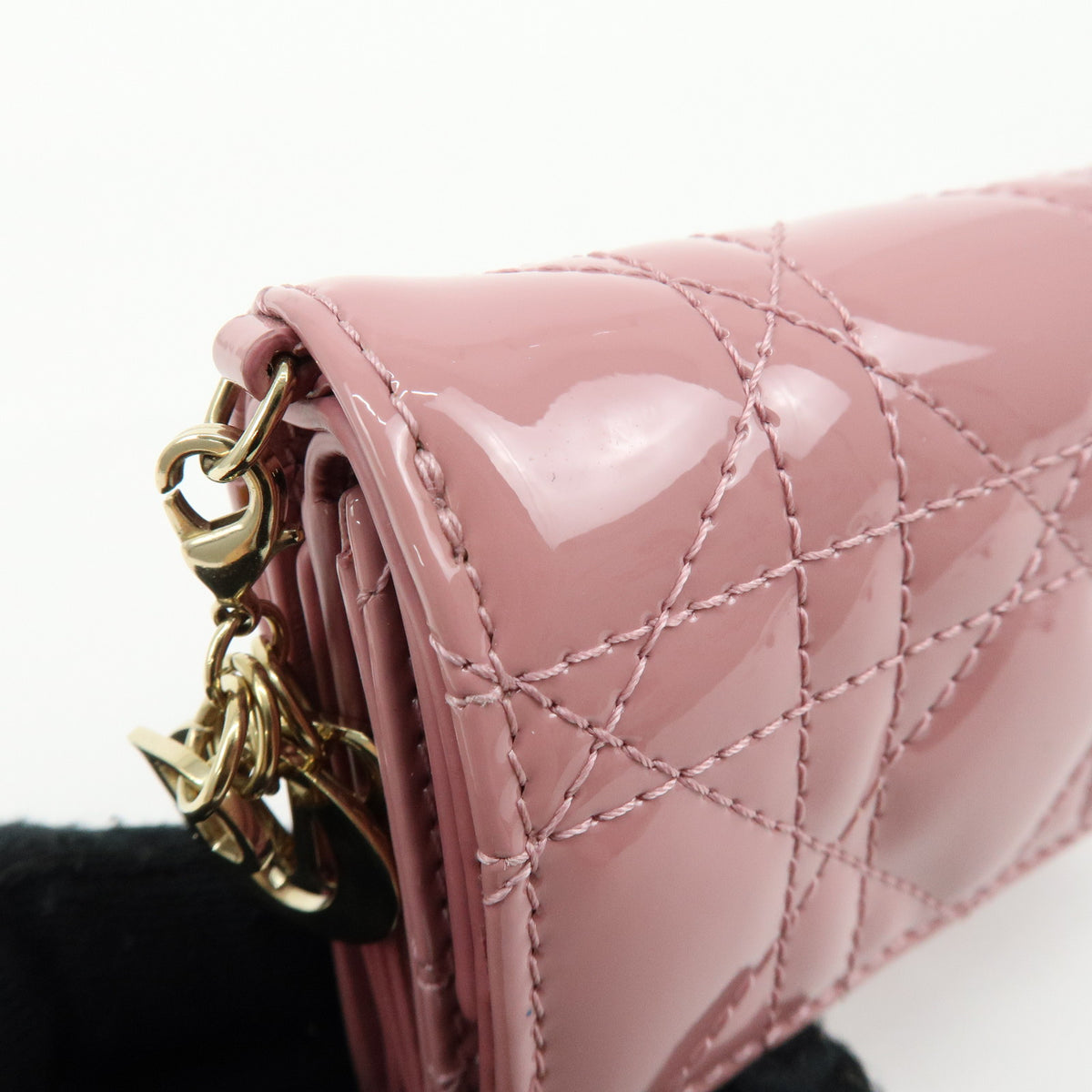 Christian Dior Cannage Lady Dior Patent Leather Compact Wallet Pink