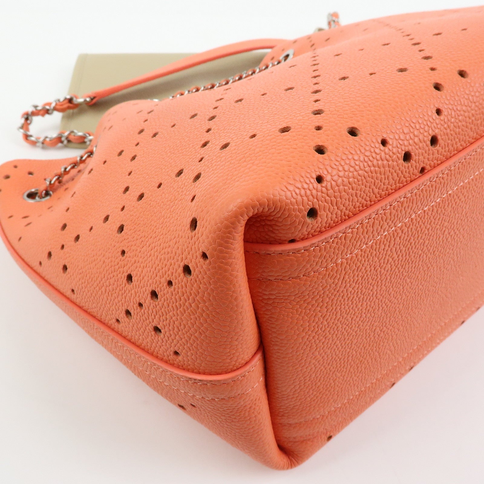 CHANEL COCO Mark Caviarskin Chain Shoulder Bag Hand Bag Orange