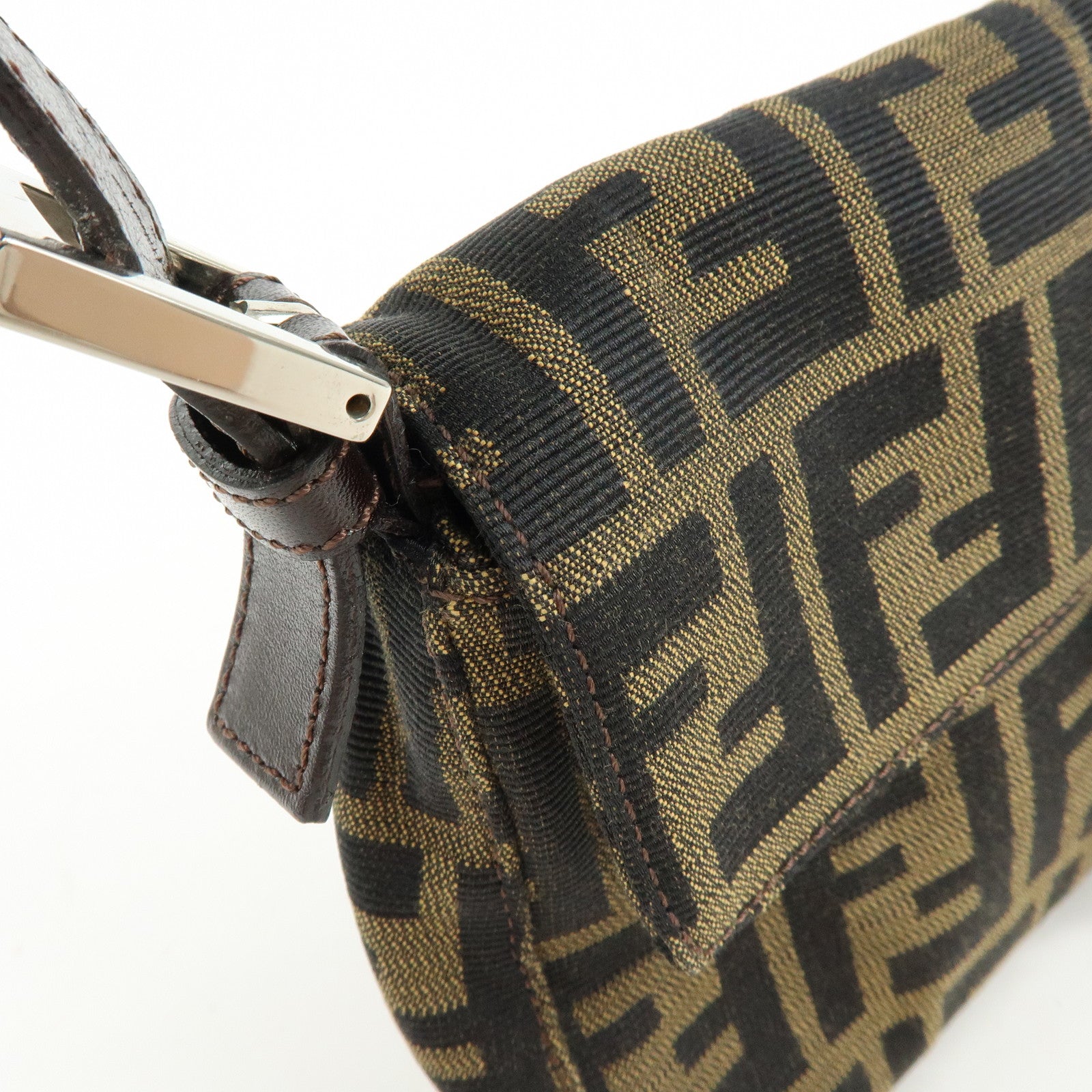 FENDI Mamma Baguette Canvas Leather Shoulder Bag Hand Bag Brown 26424