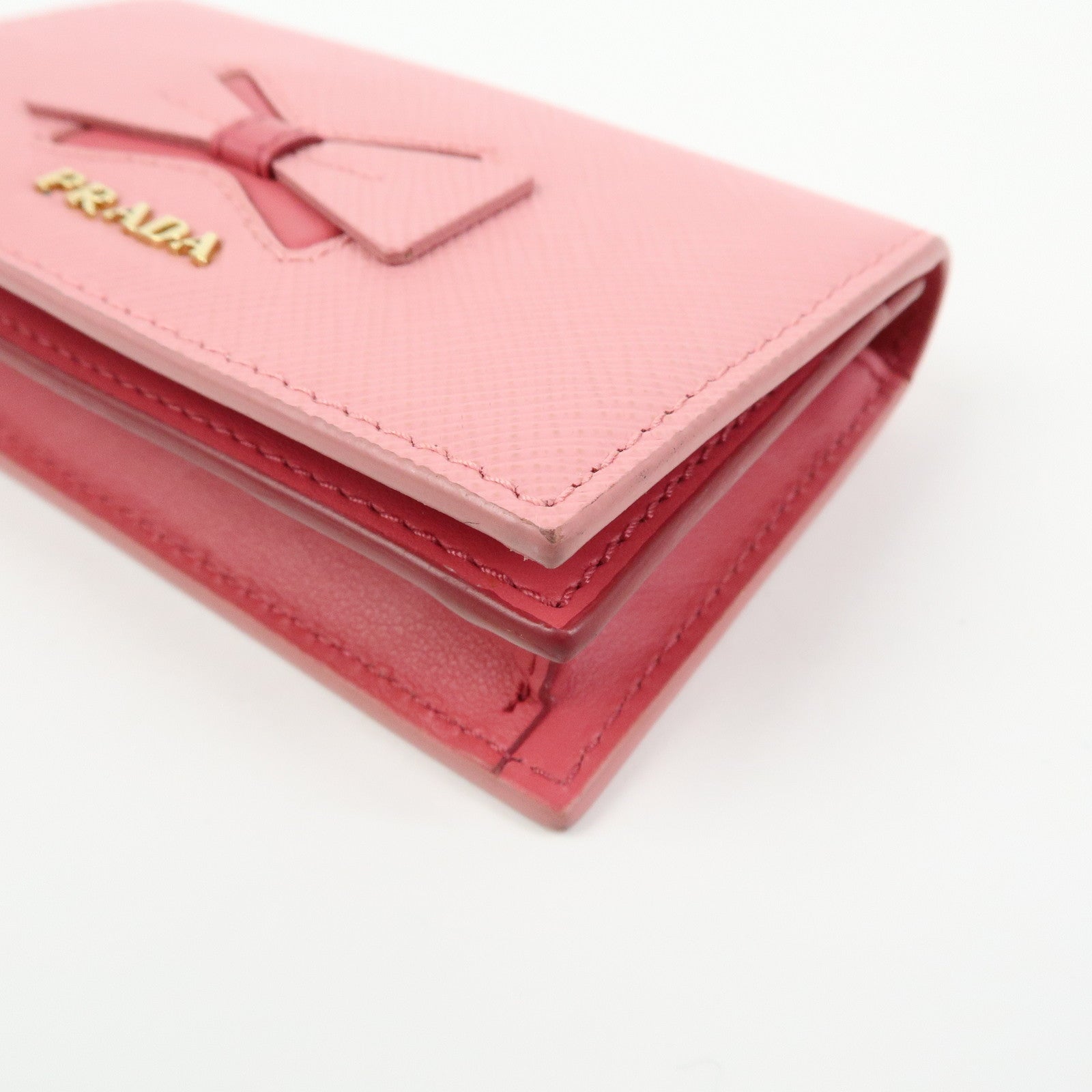 PRADA Ribbon Motif Saffiano Leather Card Case Card Holder Pink