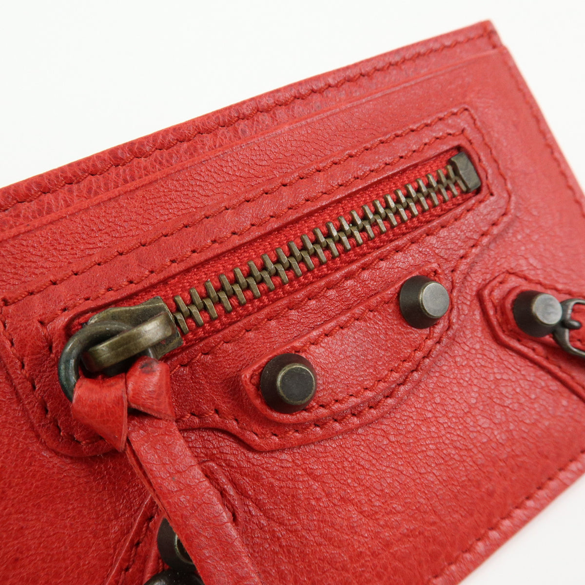BALENCIAGA City Leather Card Case Red Black 253051