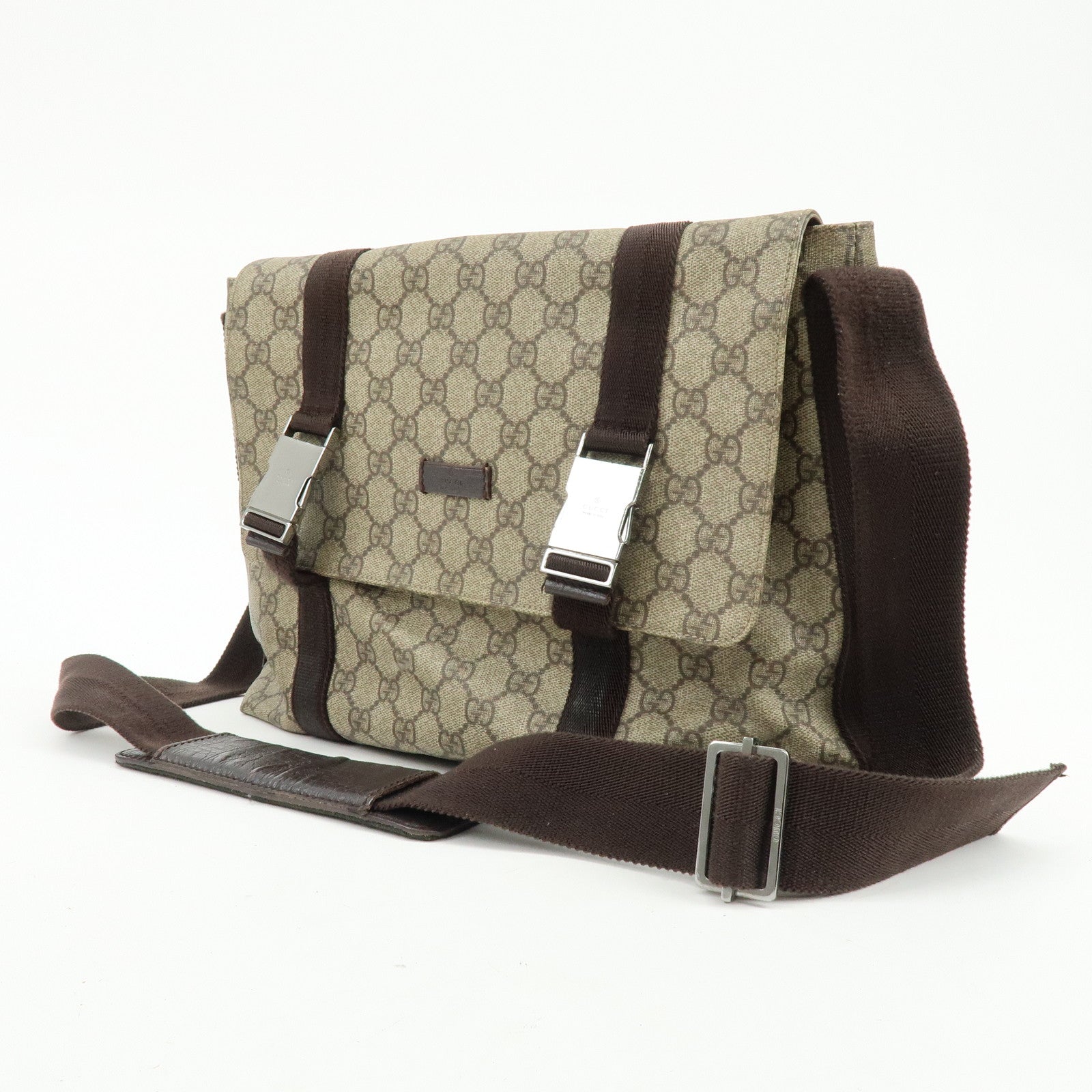 GUCCI GG Supreme Canvas Shoulder Crossbody Bag Beige Brown 122373