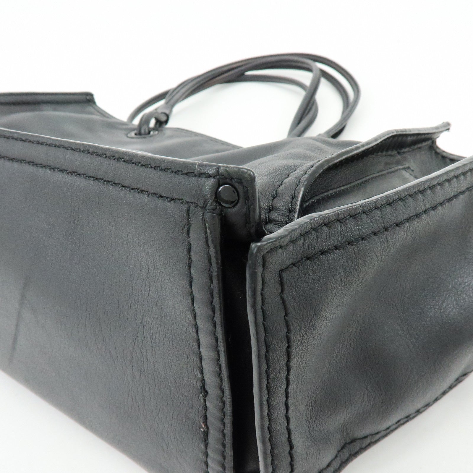 LOEWE Crown Logo Shopper Tote Leather Shoulder Bag Tote Bag Black