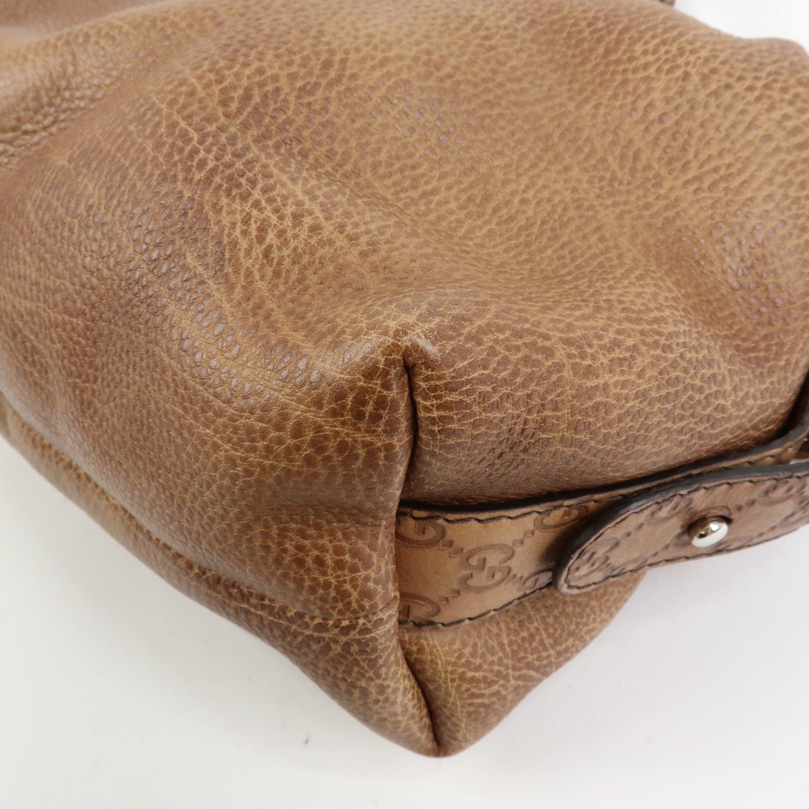 GUCCI Bamboo Embossed Leather Boston Bag Hand Bag Brown 232959