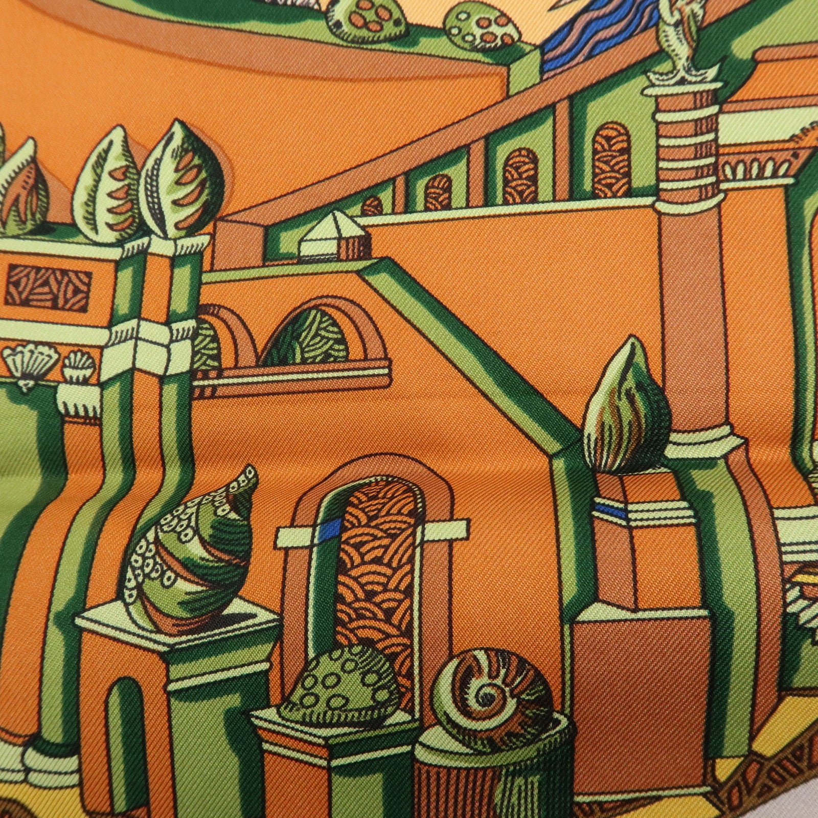 HERMES Carre 90 Silk 100% Scarf L ATLANTIDE Brown Blue Gold