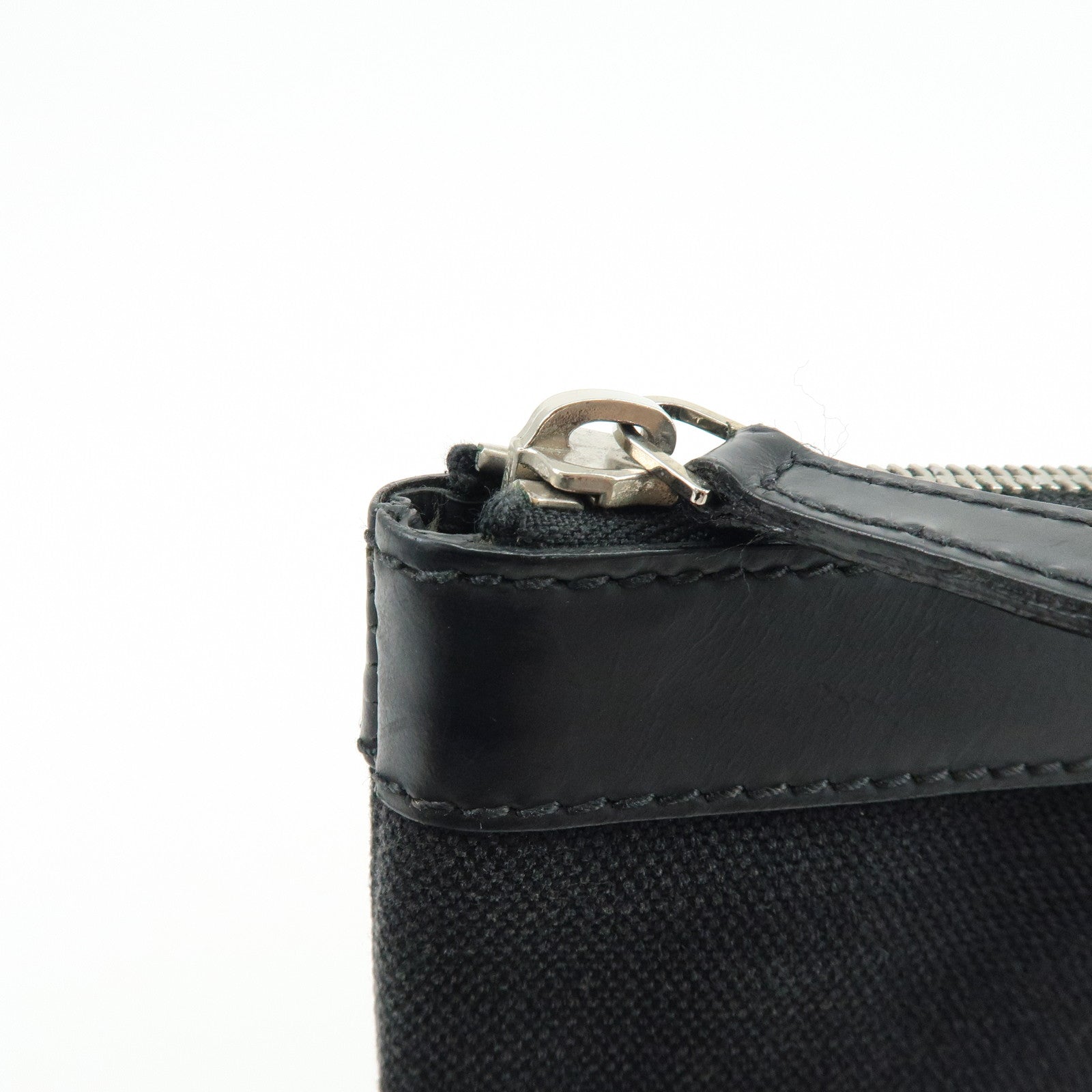 BALENCIAGA Navy Clip M Canvas Leather Clutch Bag Black 373834