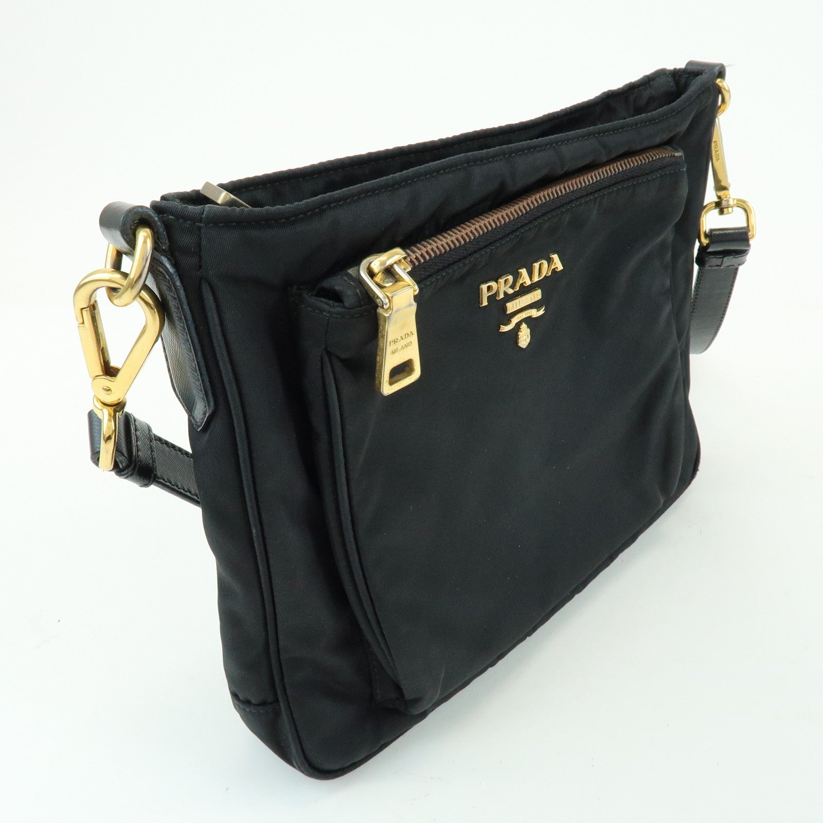 PRADA Nylon Saffiano Leather Shoulder Bag Crossbody Bag Black