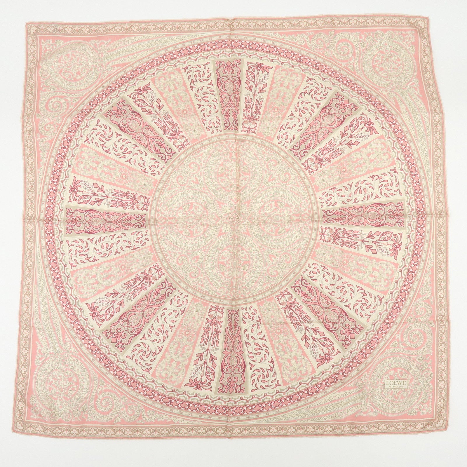 LOEWE Set of 2 Silk 100% Scarf VELAZQUEZ Paisley Pink Gold