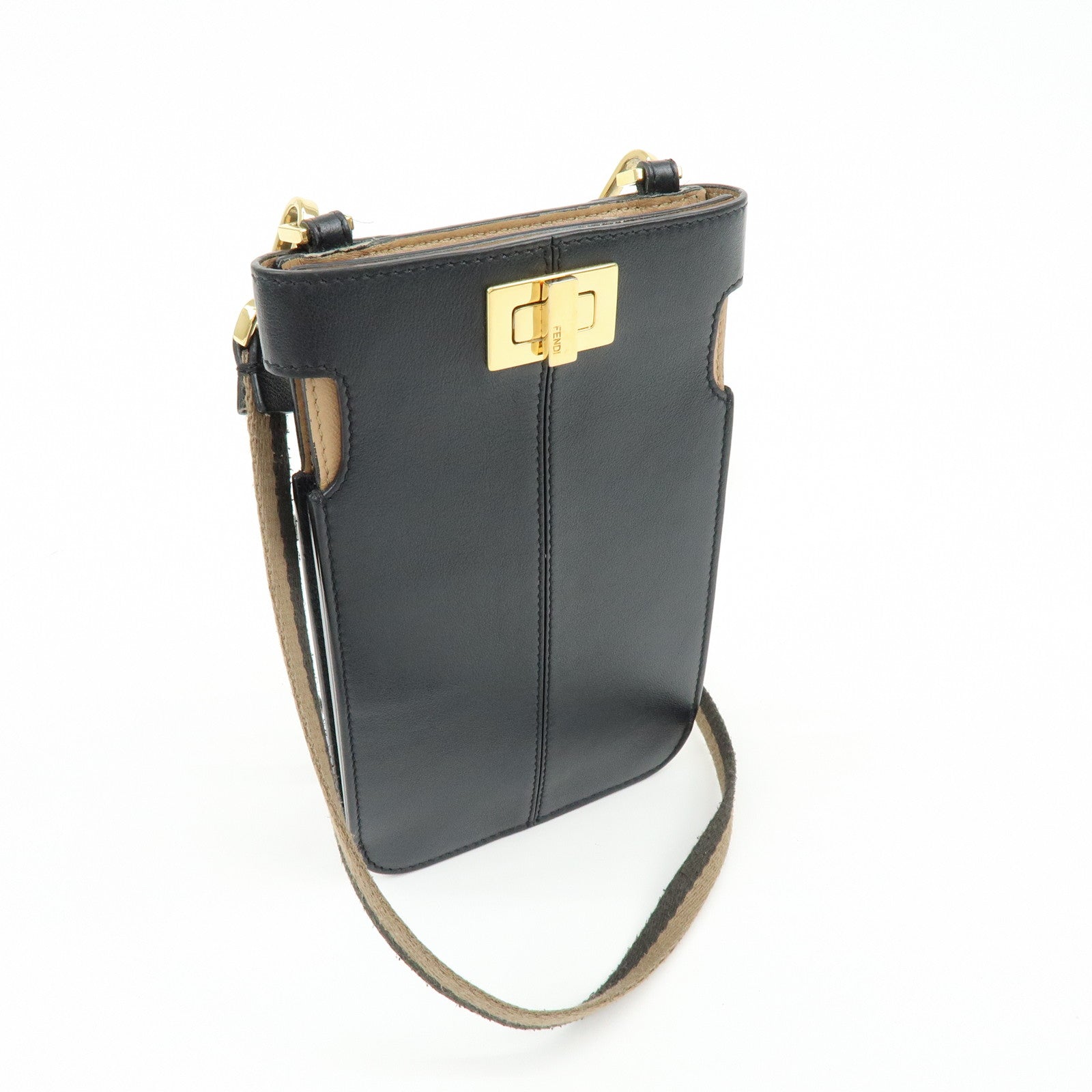 FENDI Peekaboo Leather Shoulder Bag Phone Case Black 8M0442 A5DY