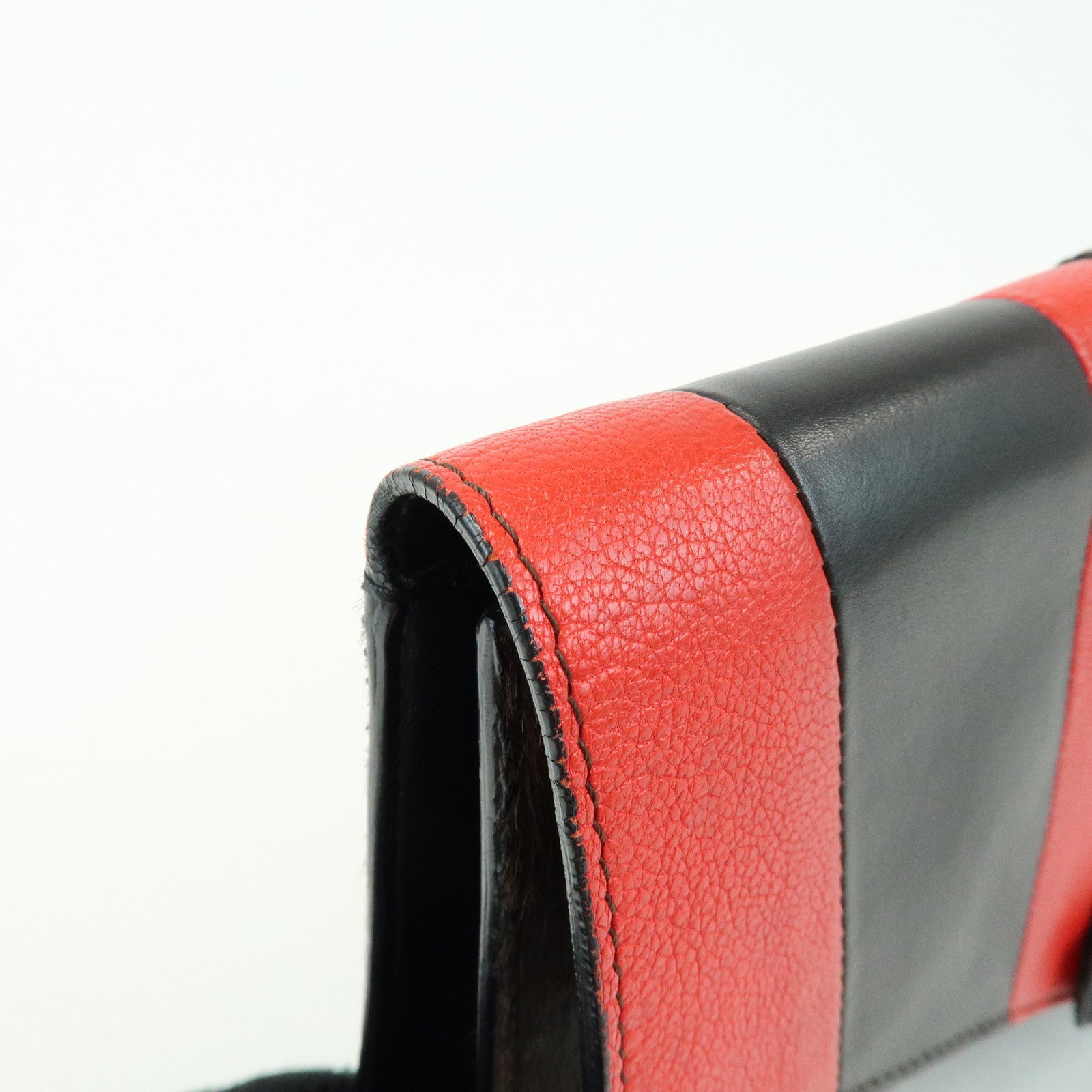 GIVENCHY Pony Hair Leather Clutch Bag Flat Pouch Brown Red TE0142