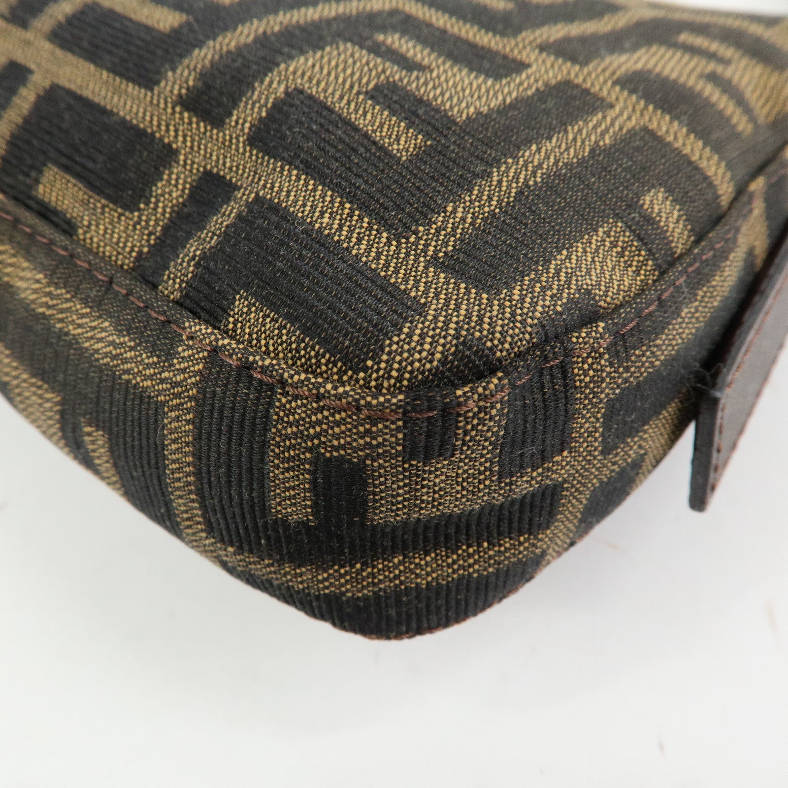 FENDI Mamma Baguette Zucca Canvas Leather Shoulder Bag Brown 26424