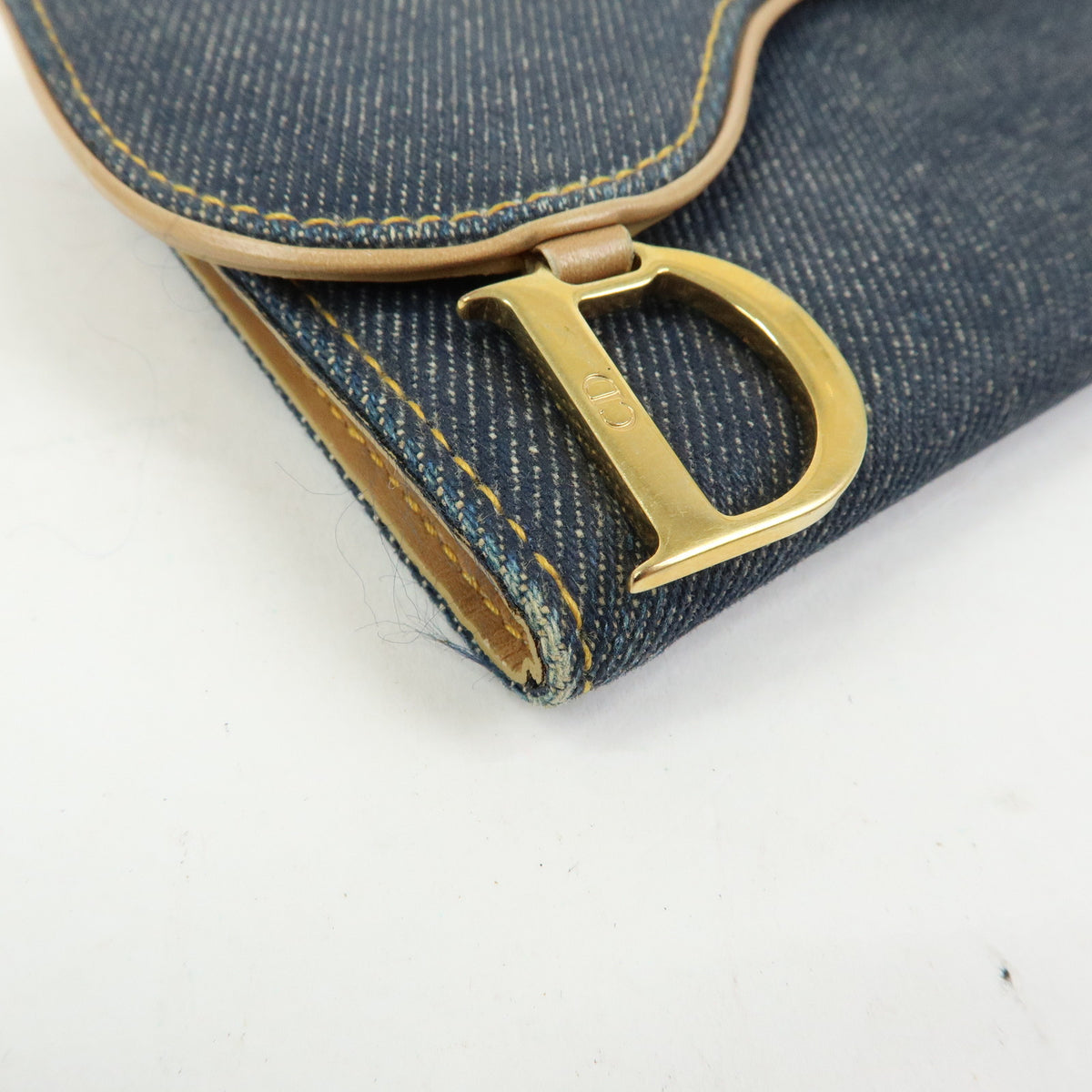 Christian Dior Saddle Denim Leather Bi-fold Long Wallet Blue