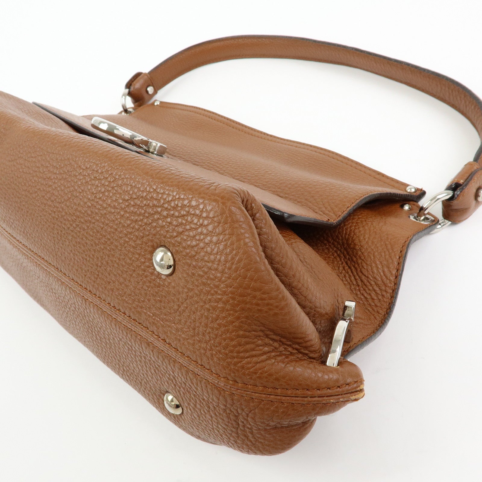 Ferragamo Gancini Leather Shoulder Bag Hand Bag Brown