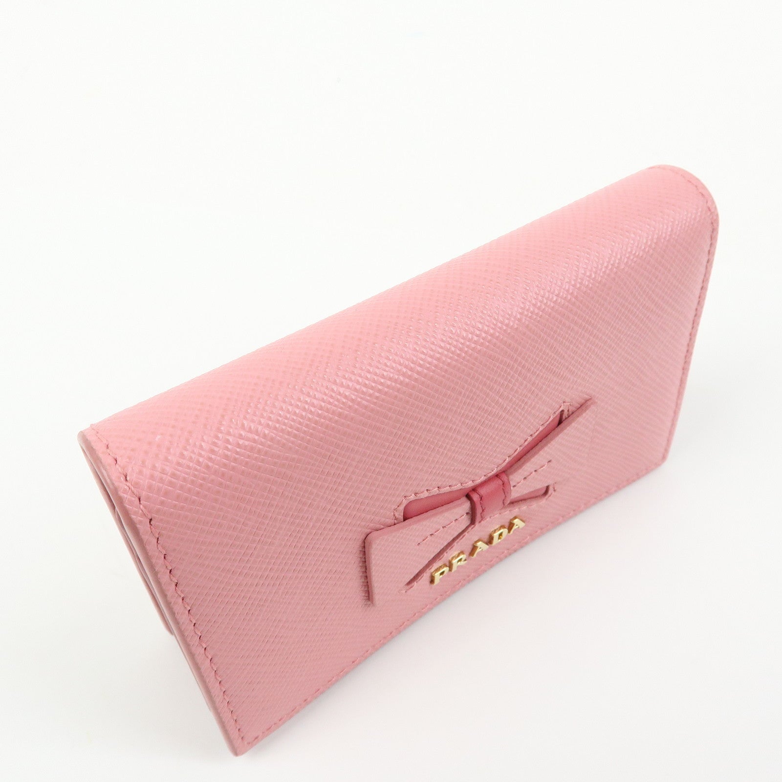 PRADA Ribbon Motif Saffiano Leather Card Case Card Holder Pink