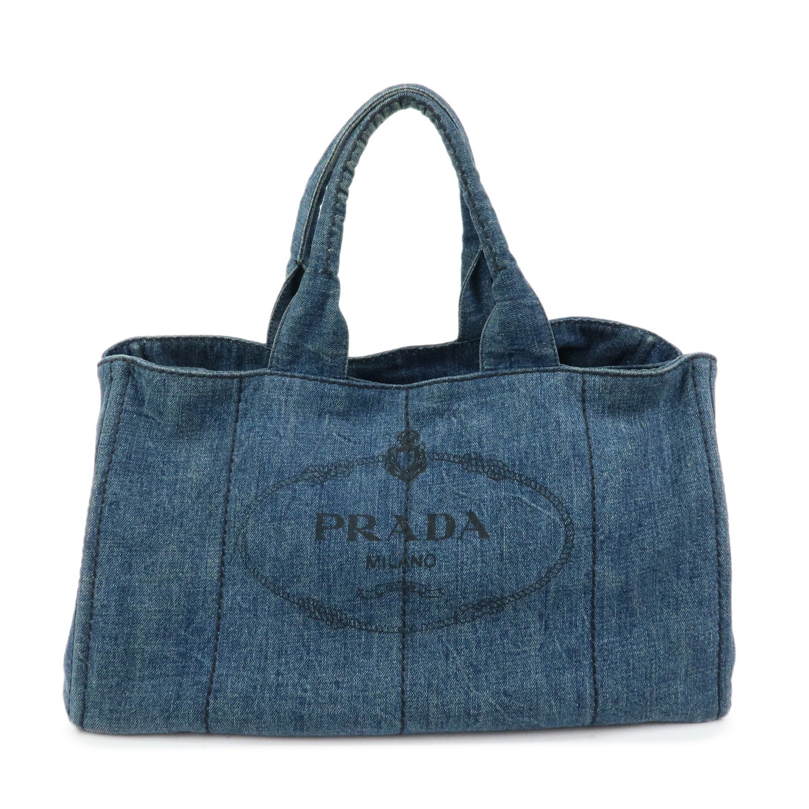 PRADA Triangle Logo Canapa Large Denim Tote Bag Hand Bag B1872B